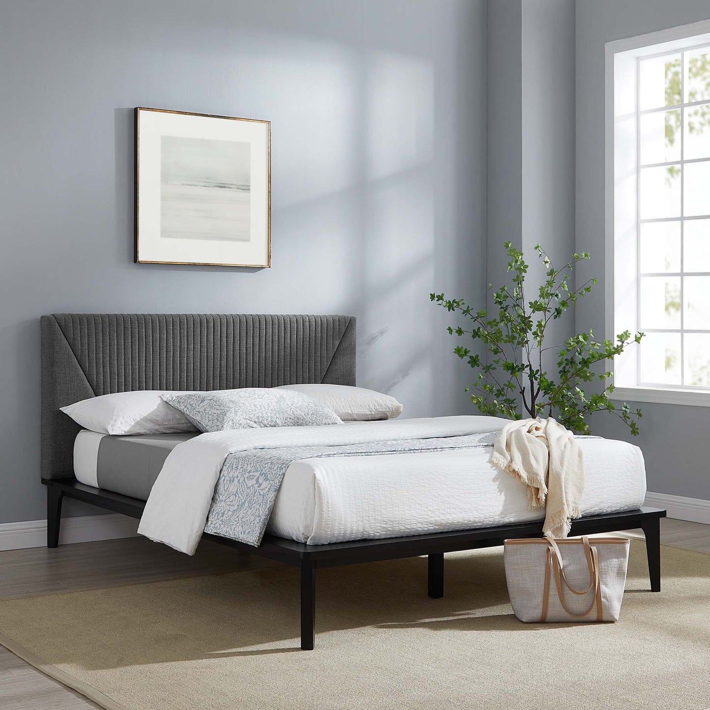 Modway Outlet Dakota Upholstered Queen Platform Bed by Modway Bedroom Furniture Black Gray - MOD-6670-BLK-GRY