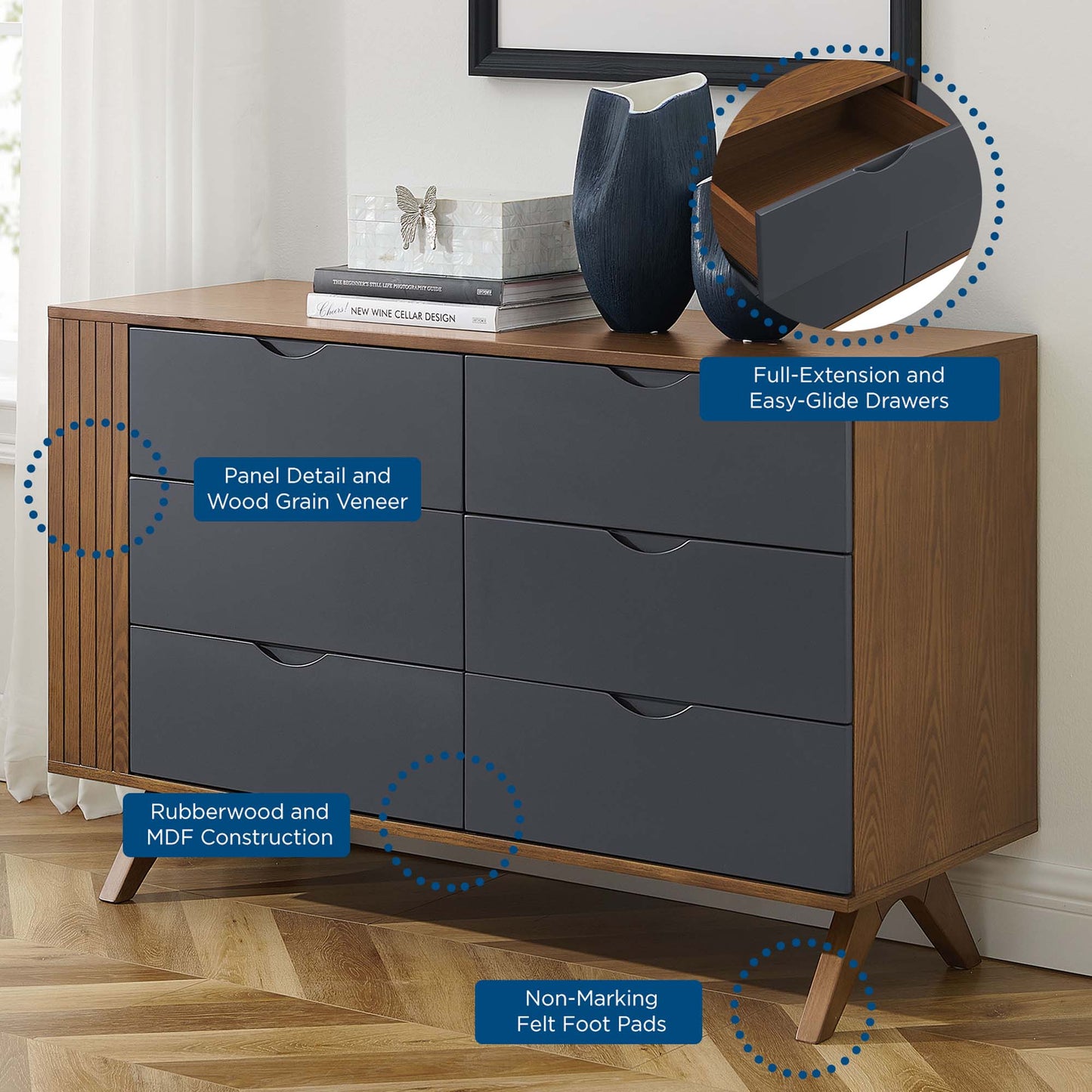 Modway Outlet Dylan Dresser by Modway Bedroom Furniture Walnut Gray - MOD-6677-WAL-GRY