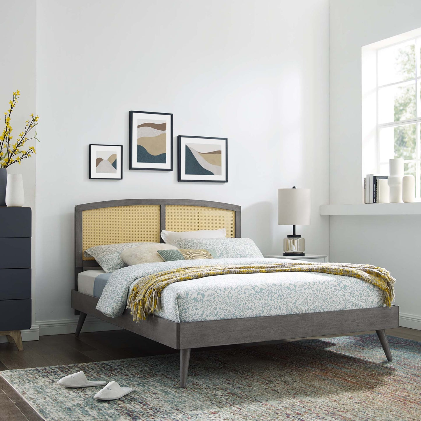 Modway Outlet Sierra Cane and Wood Full Platform Bed With Splayed Legs by Modway Bedroom Furniture Gray - MOD-6700-GRY
