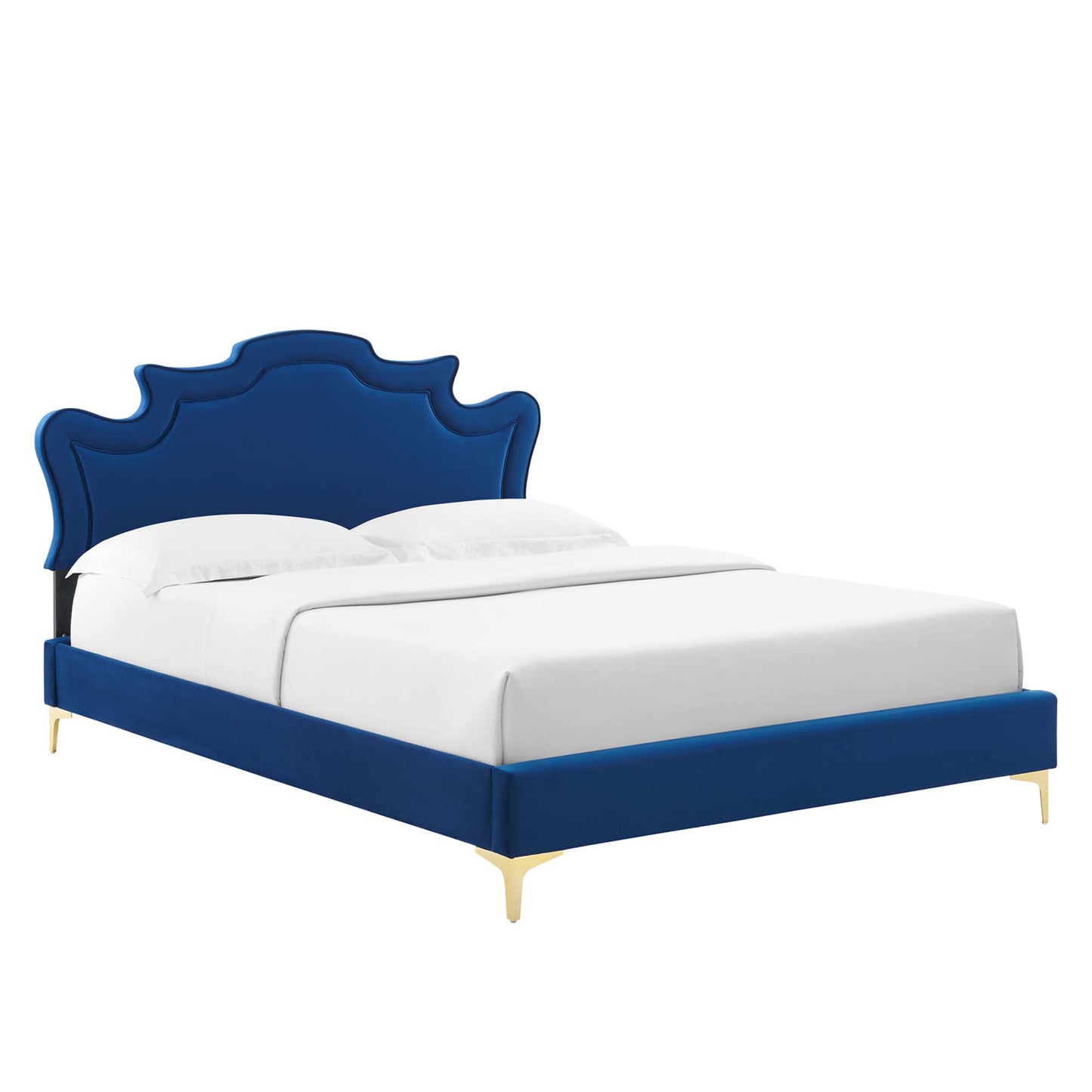 Modway Outlet Neena Performance Velvet Twin Bed by Modway Bedroom Furniture Navy - MOD-6790-NAV