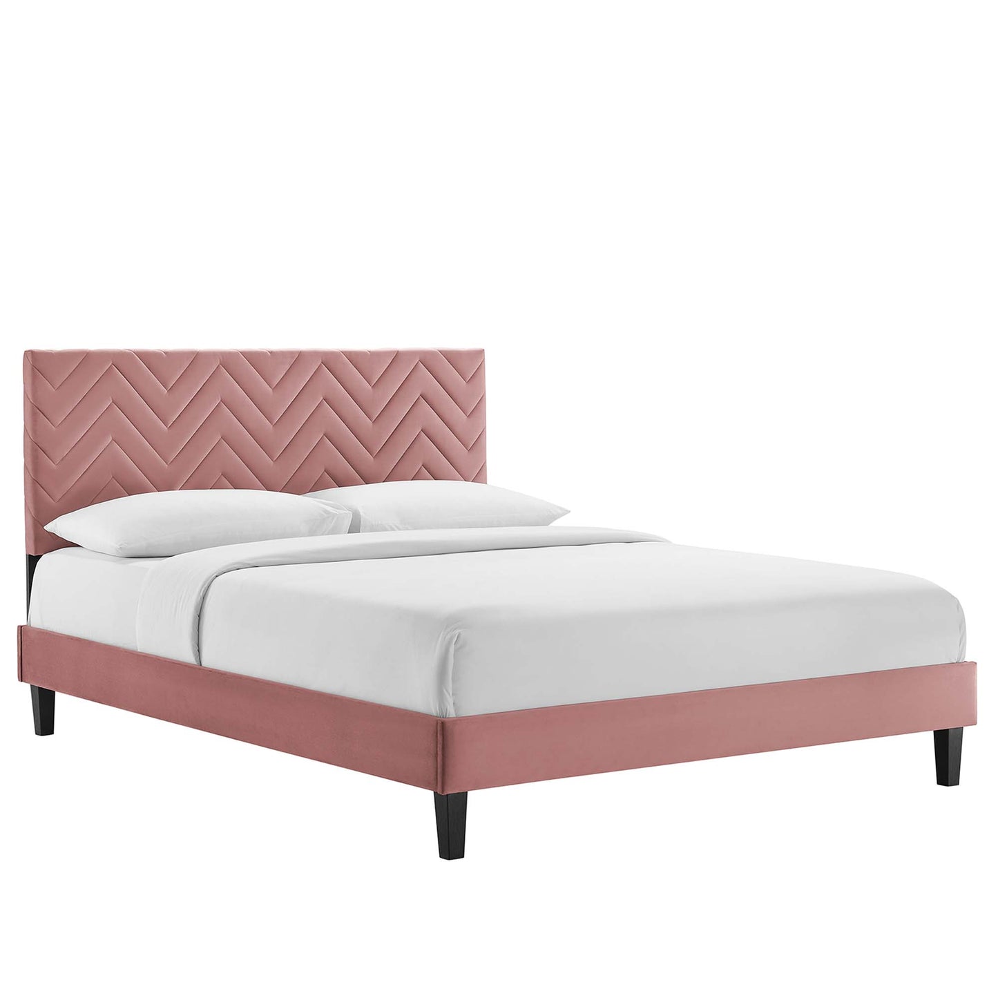 Modway Outlet Leah Chevron Tufted Performance Velvet King Platform Bed by Modway Bedroom Furniture Dusty Rose - MOD-7013-DUS