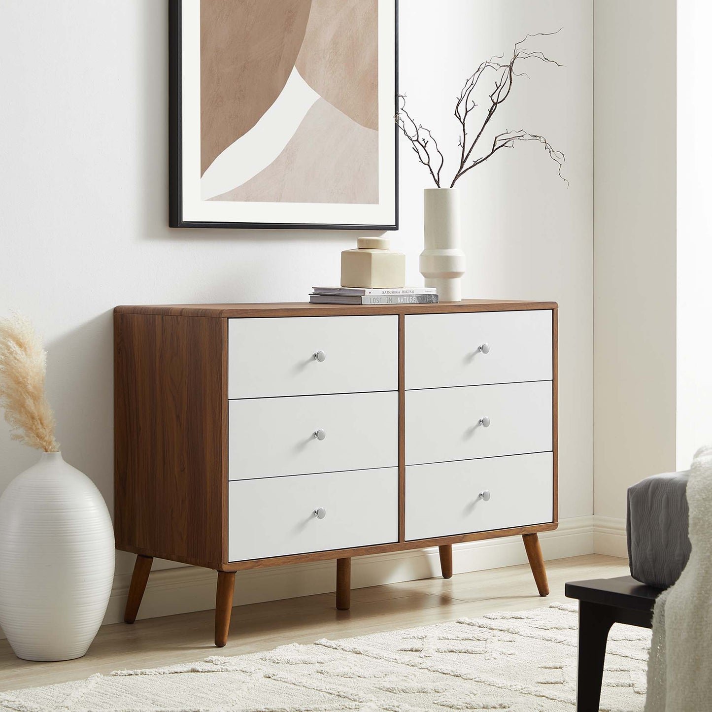 Modway Outlet Transmit 47" Dresser by Modway Bedroom Furniture Walnut White - MOD-7021-WAL-WHI