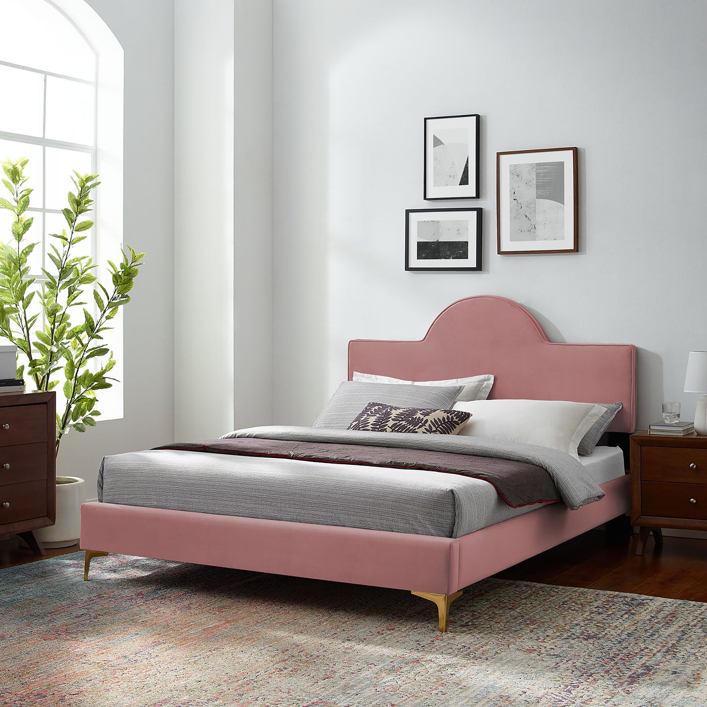 Modway Outlet Sunny Performance Velvet Twin Bed by Modway Bedroom Furniture Dusty Rose - MOD-7027-DUS