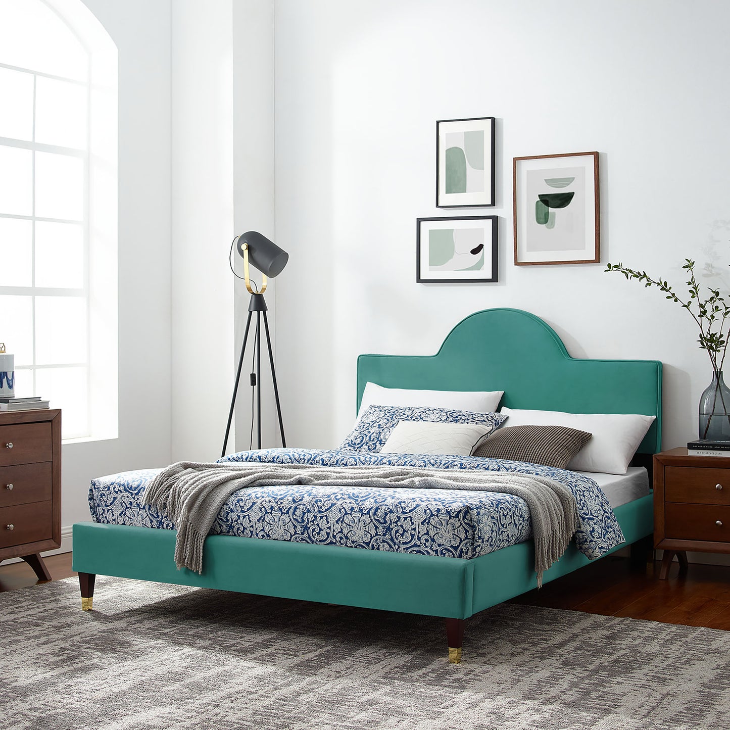 Modway Outlet Aurora Performance Velvet Full Bed by Modway Bedroom Furniture Teal - MOD-7031-TEA