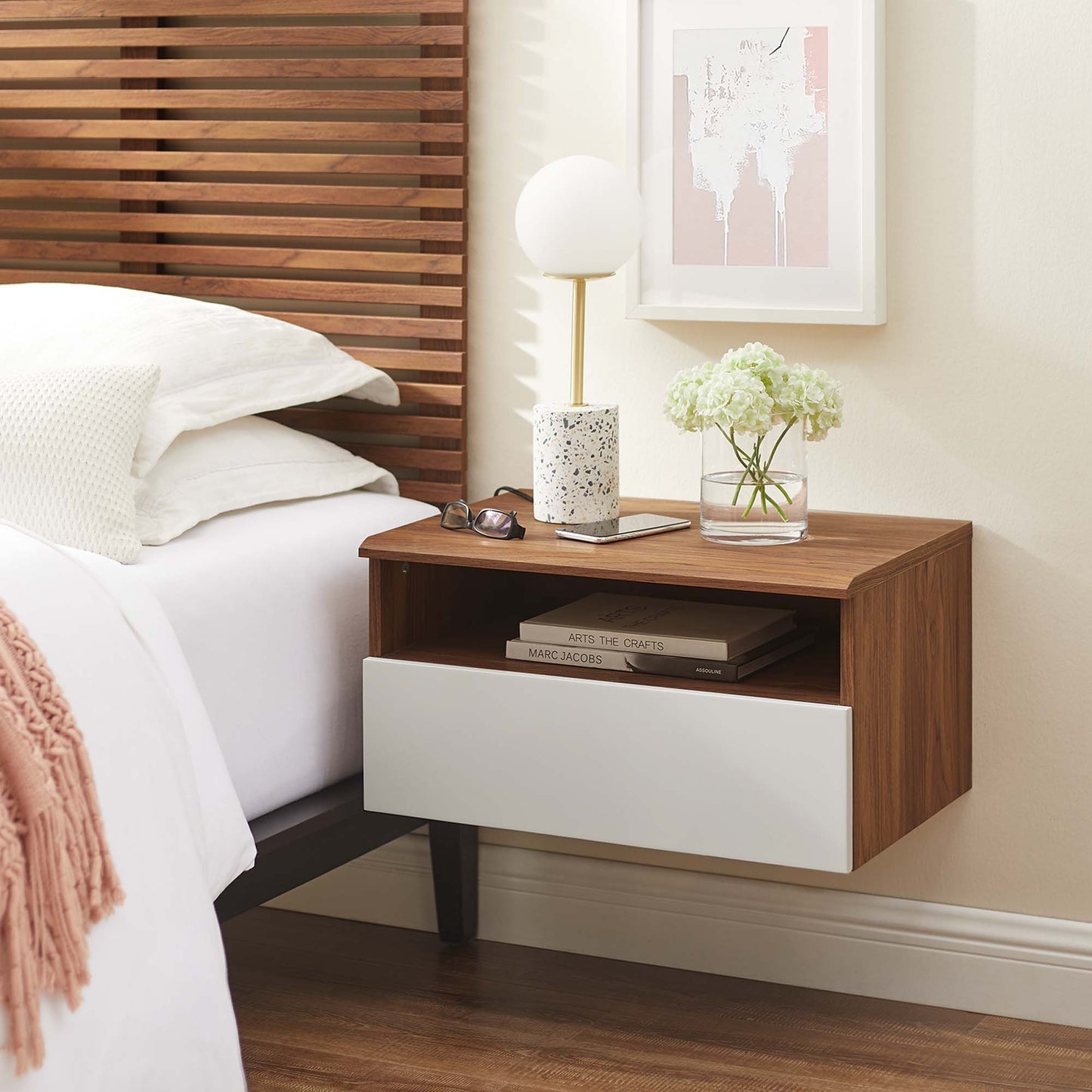 Modway Outlet Envision Wall Mount Nightstand by Modway Bedroom Furniture Walnut White - MOD-7057-WAL-WHI