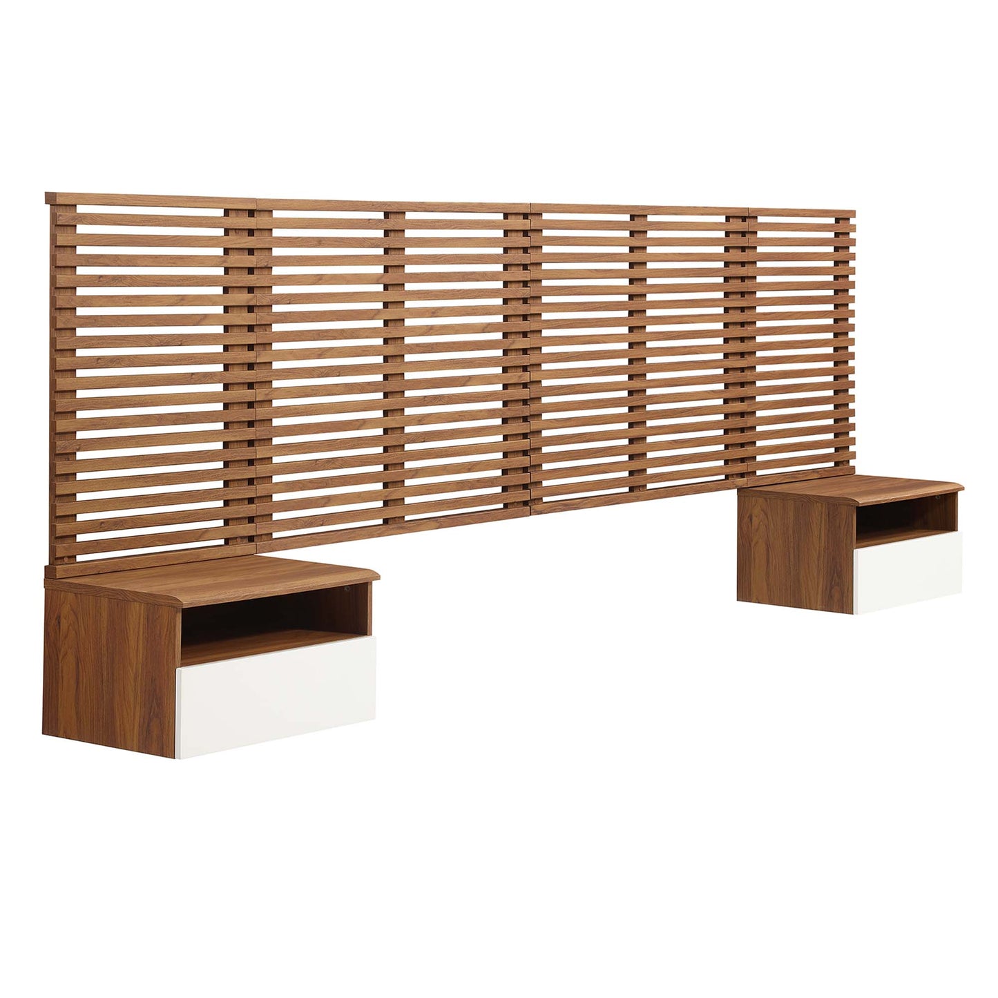 Modway Outlet Render Wall Mount King Headboard and Modern Nightstands by Modway Bedroom Furniture Walnut - MOD-7114-WAL