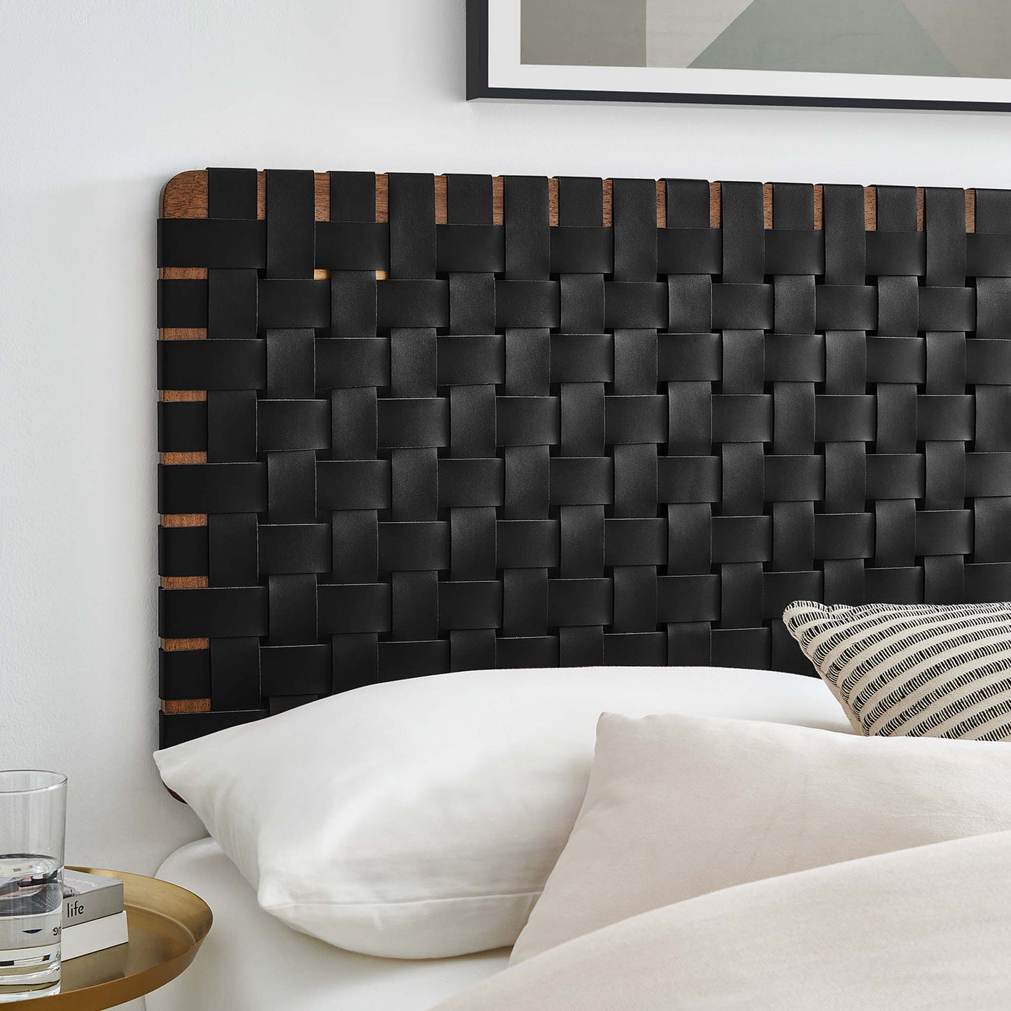 Modway - Sparta Weave Vegan Leather Full Headboard by Modway Bedroom Headboards Black - MOD-7122-WAL-BLK