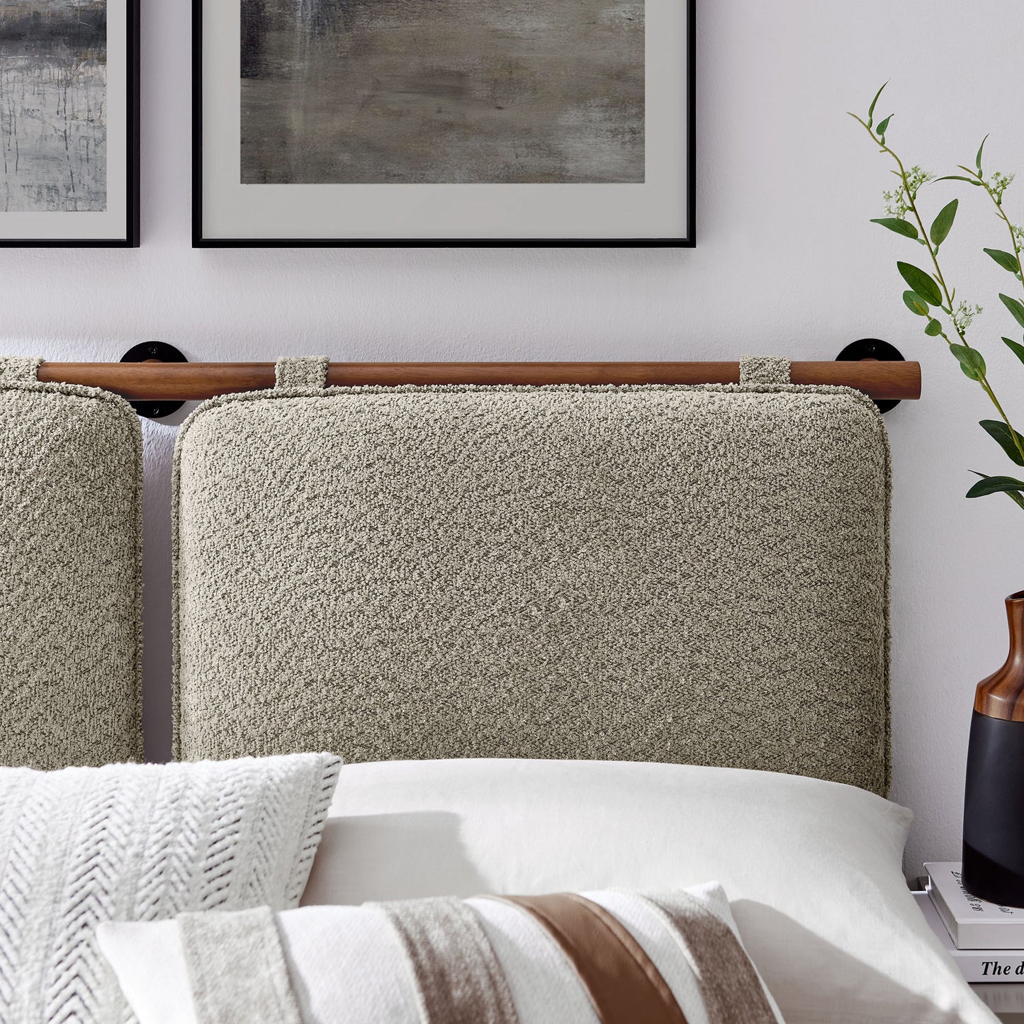 Modway - Anela Wall-Mounted Chenille Upholstered King Size Headboard by Modway Bedroom Headboards Brown - MOD-7213-OAT-WAL