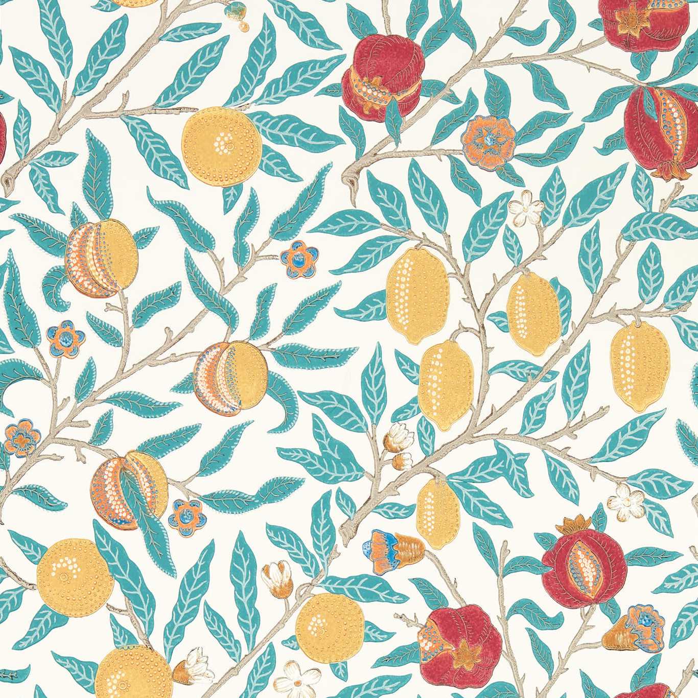 MORRIS & CO Fruit Wallpaper Leaves , Trees Green Indigo,Madder Surface- Printed Wallpaper - MSIM217085