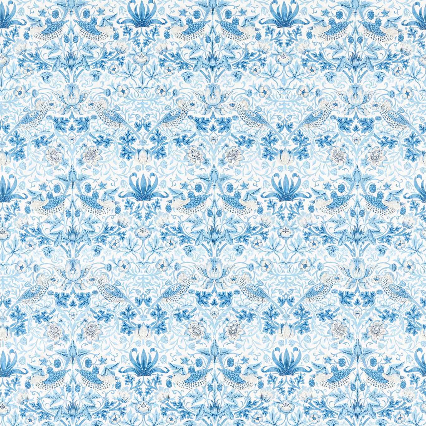 MORRIS & CO Strawberry Thief Fabric Leaves , Trees Woad - MSIM226916