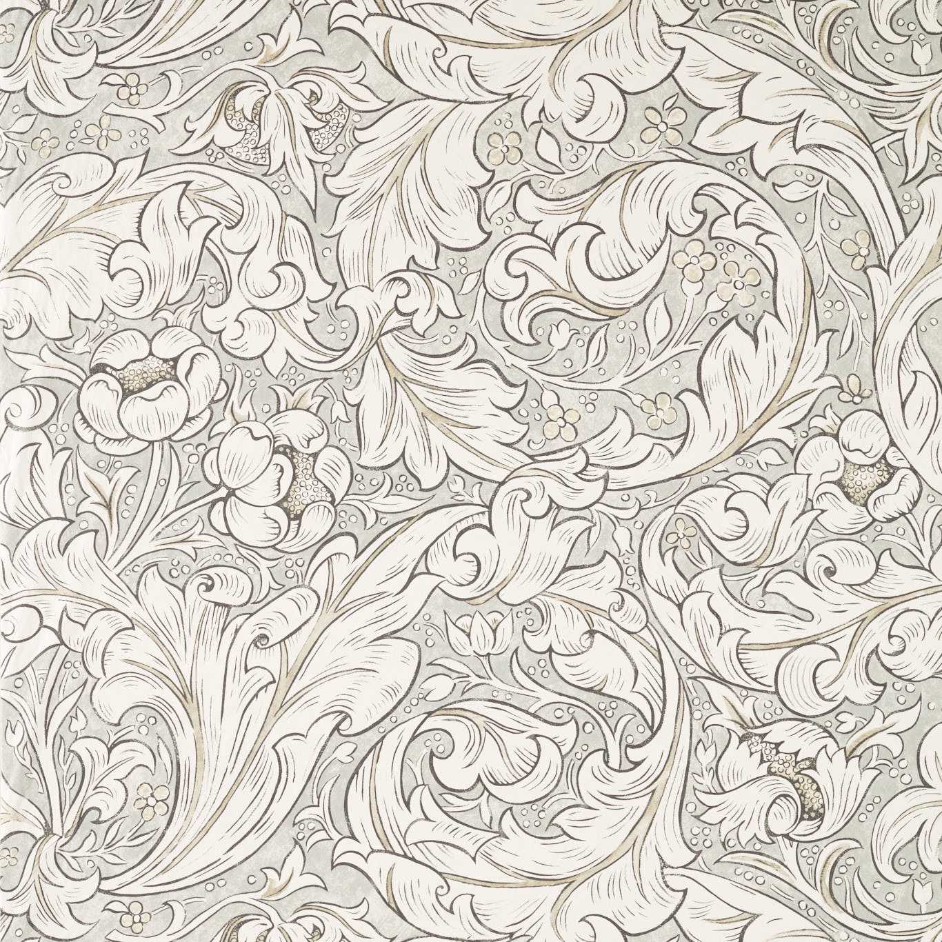 MORRIS & CO Bachelors Button WW Fabric Classic Floral Light Grey,Linen - MSWW227274