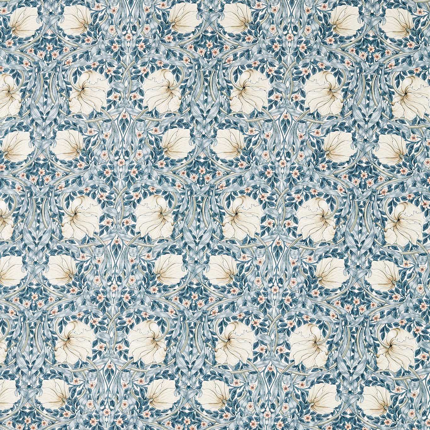 MORRIS & CO Pimpernel WW Fabric Classic Floral Blue,Coral - MSWW227281