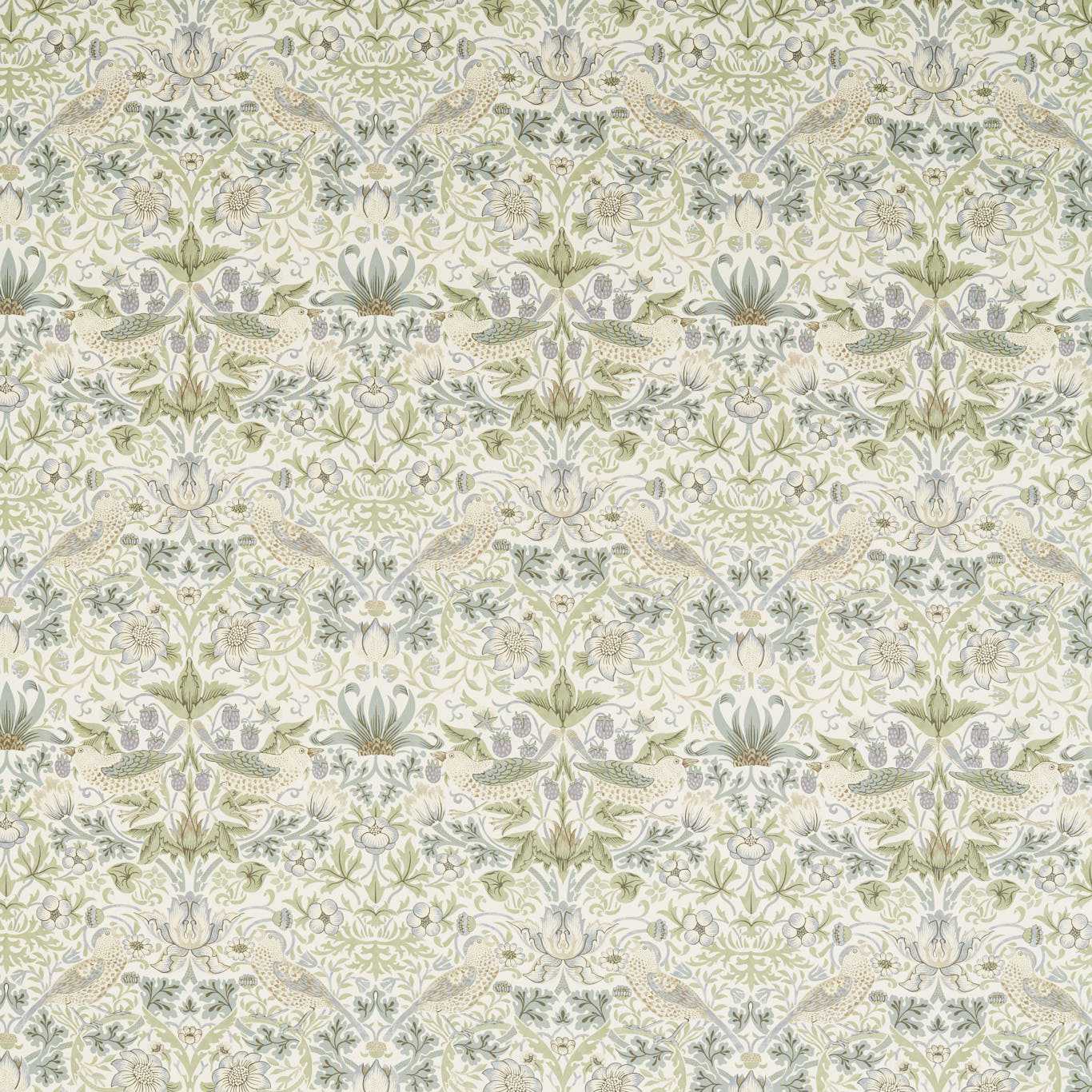 MORRIS & CO Strawberry Thief WW Fabric Birds Lilac,Sage - MSWW227288