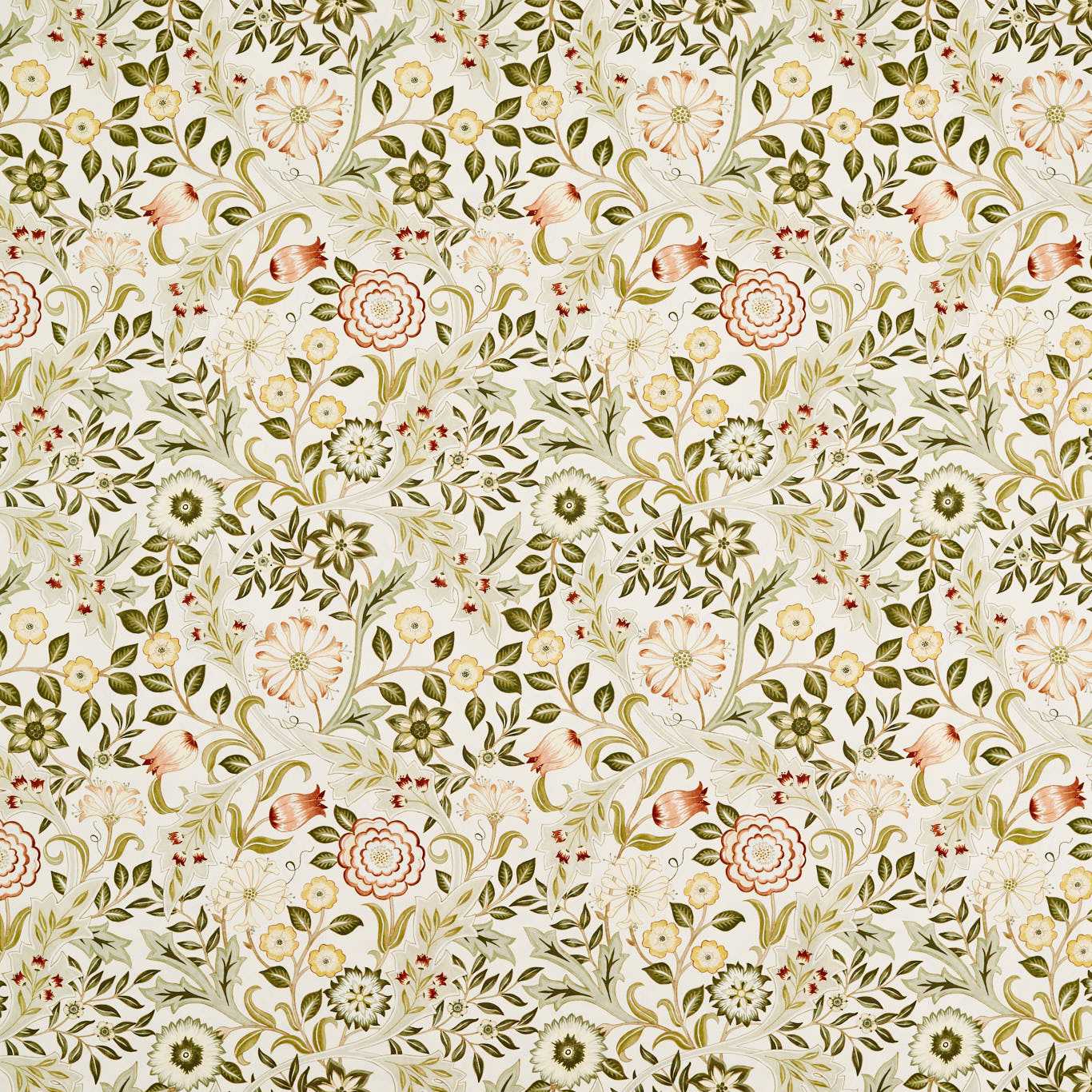 MORRIS & CO Wilhelmina WW Fabric Classic Floral Russet,Leaf Green - MSWW227294