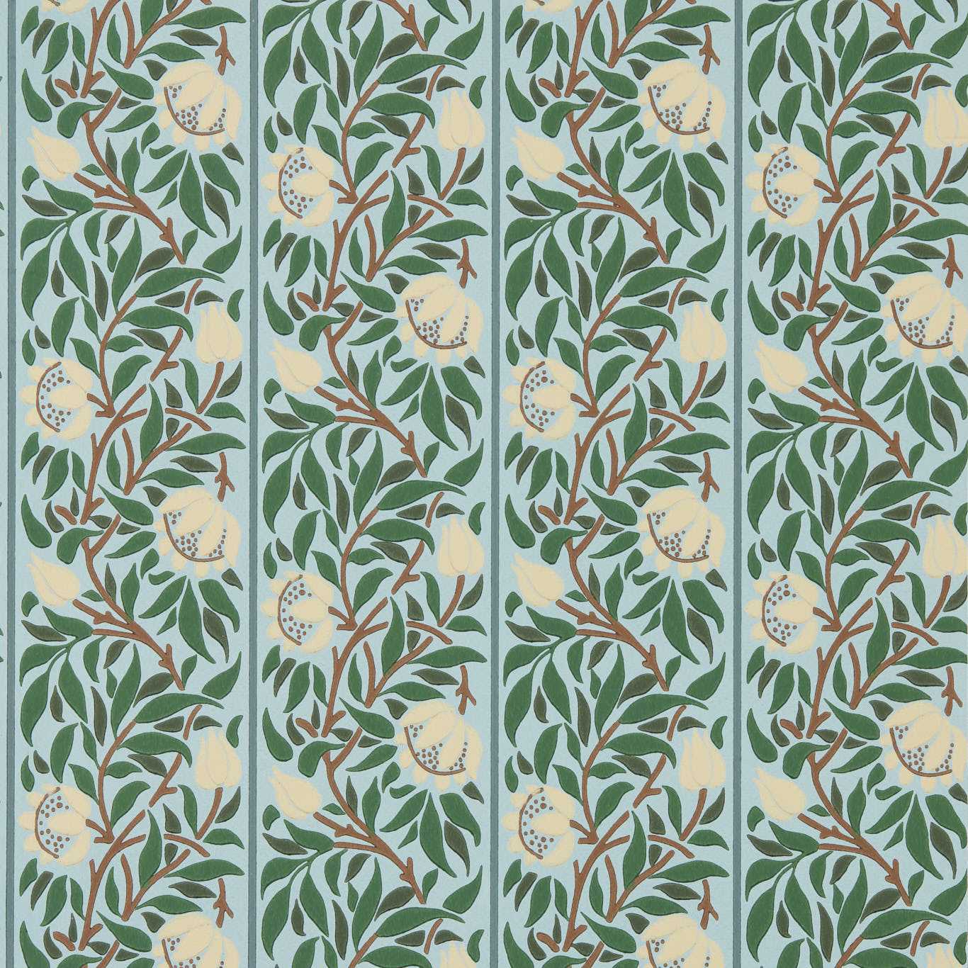 MORRIS & CO Peony Trellis Wallpaper Classic Floral Soft Blue,Nettle - MUNW217569