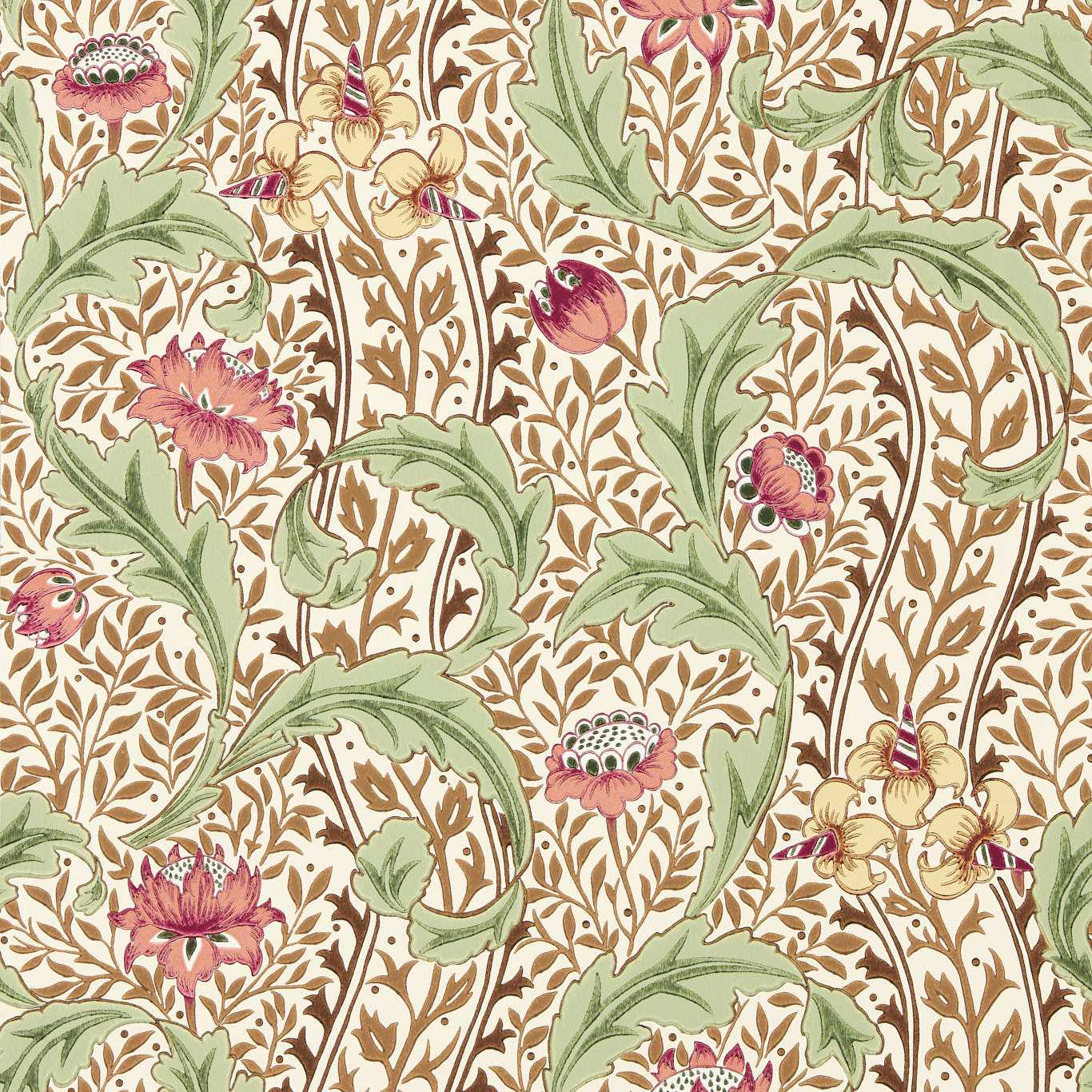 MORRIS & CO Wild Tulip & Vine Wallpaper Classic Floral Rose,Linen - MUNW217579
