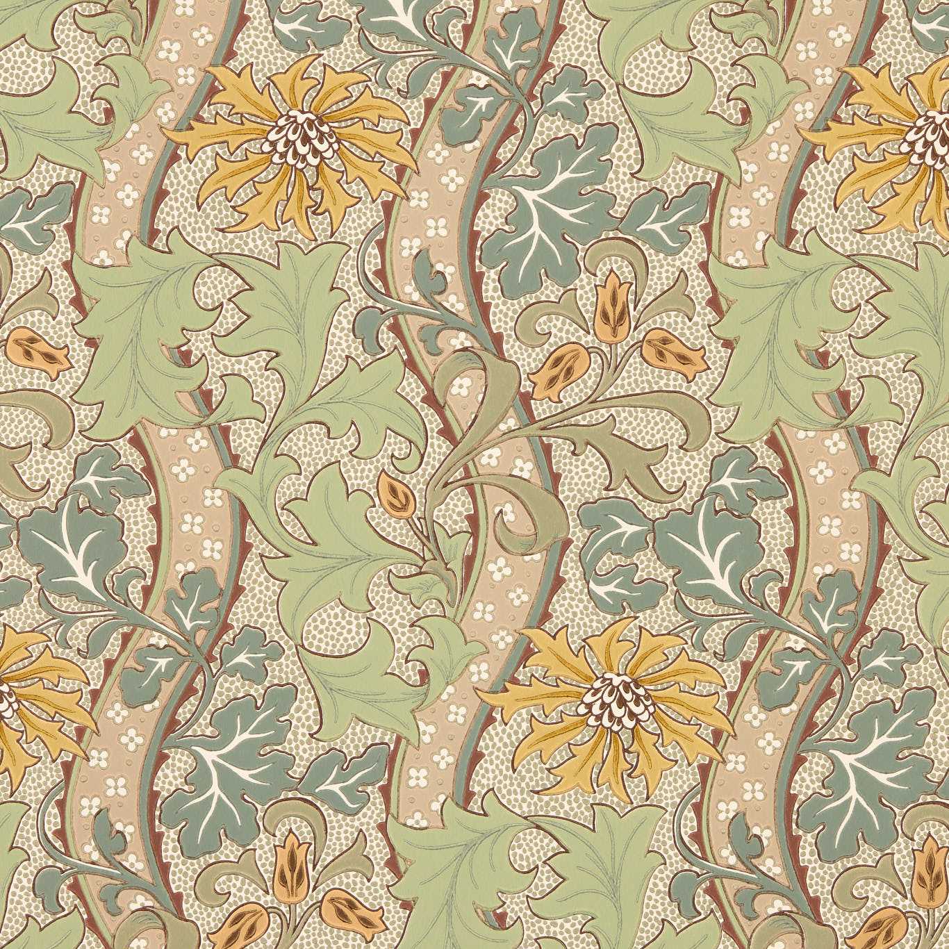 MORRIS & CO Cornflower Wallpaper Classic Floral Lemon,Sage - MUNW217583