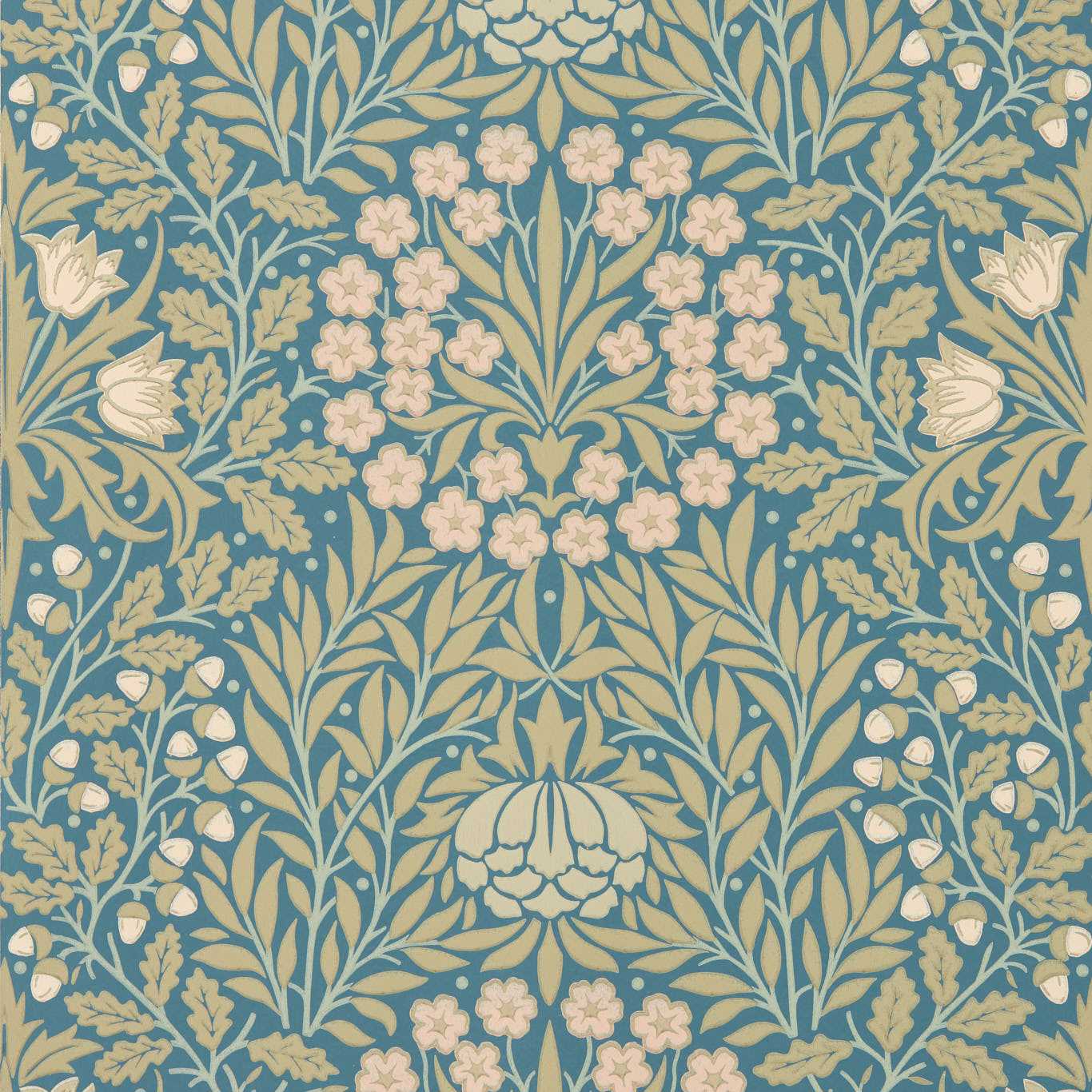 MORRIS & CO Daisy & Oak Wallpaper Classic Floral Powder Blue,Blush - MUNW217584