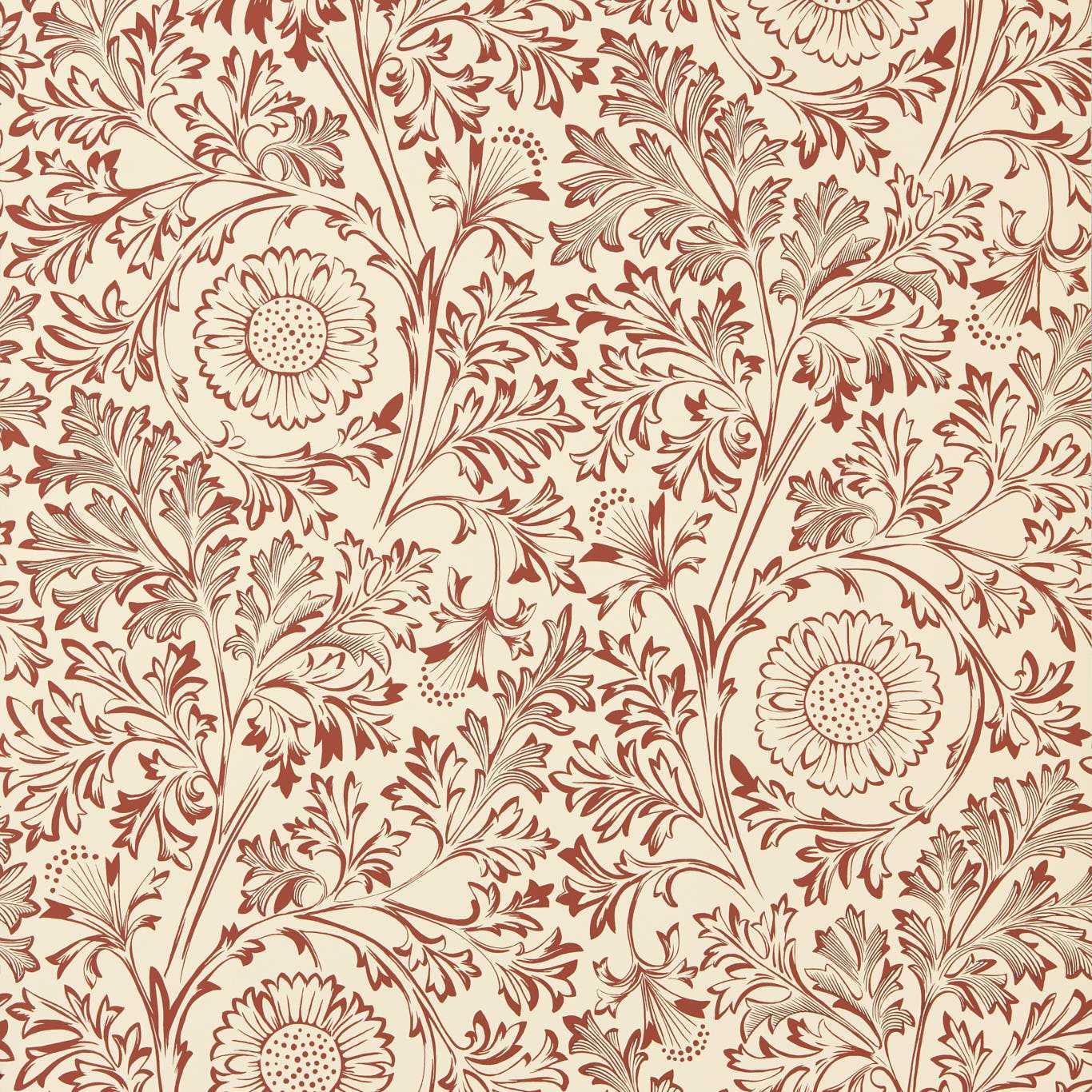 MORRIS & CO Chamomile Wallpaper Classic Floral Flax,Madder - MUNW217587