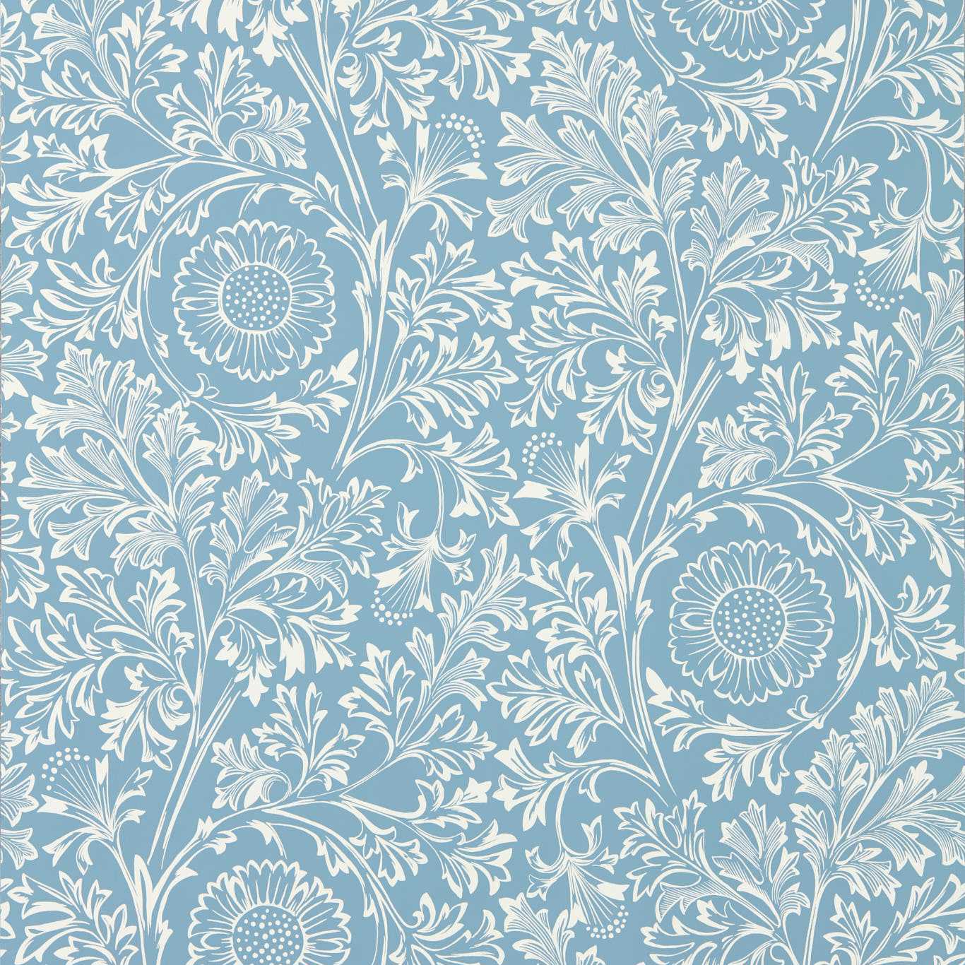 MORRIS & CO Chamomile Wallpaper Classic Floral China Blue - MUNW217588