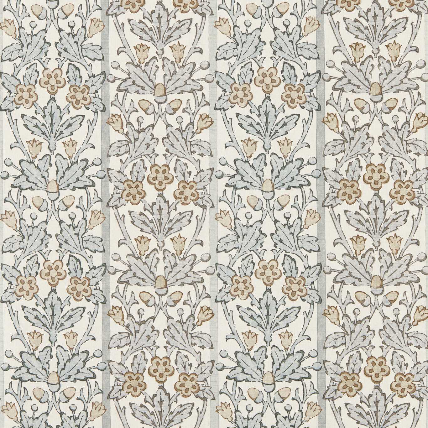 MORRIS & CO Oak & Blossom Wallpaper Classic Floral Mineral Blue,Linen - MUNW217591