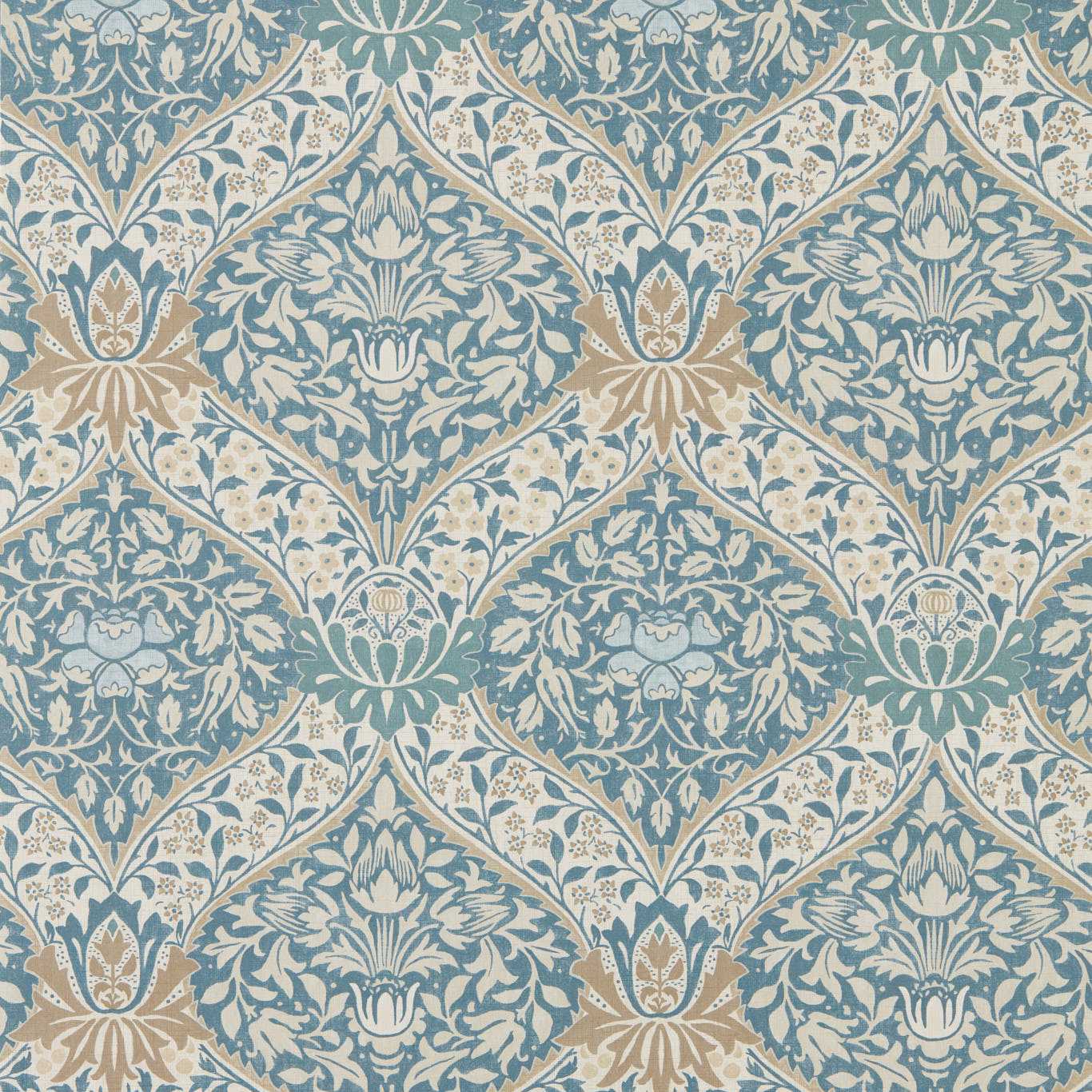 MORRIS & CO Norbury Wallpaper Classic Floral Woad,Linen - MUNW217592