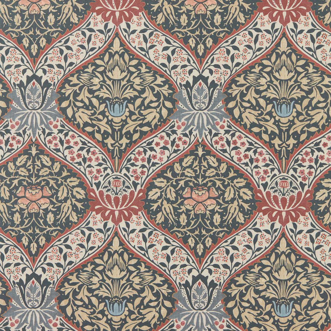 MORRIS & CO Norbury Wallpaper Classic Floral Brick,Teal - MUNW217593