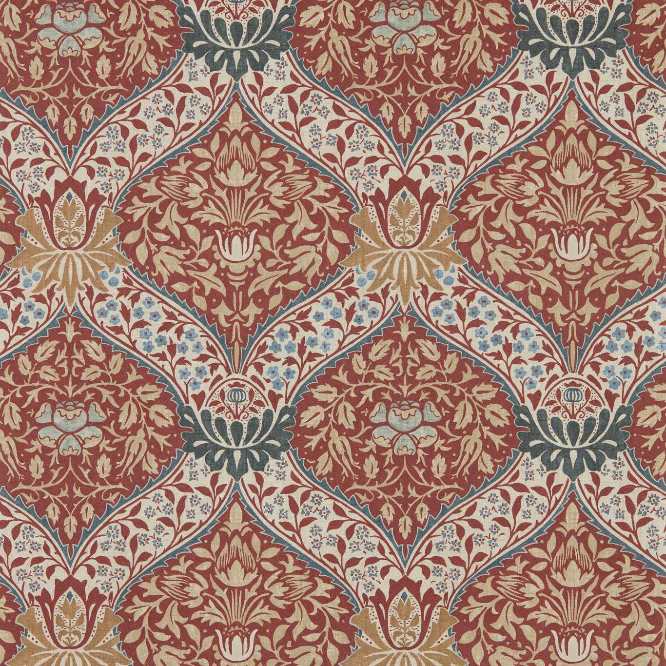 MORRIS & CO Norbury Wallpaper Classic Floral Slate,Madder - MUNW217594