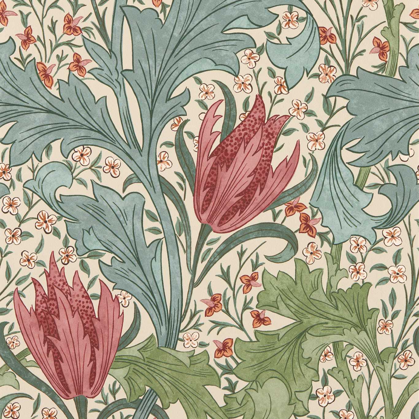 MORRIS & CO Lent Lily Wallpaper Classic Floral Plum,Bayleaf - MUNW217596