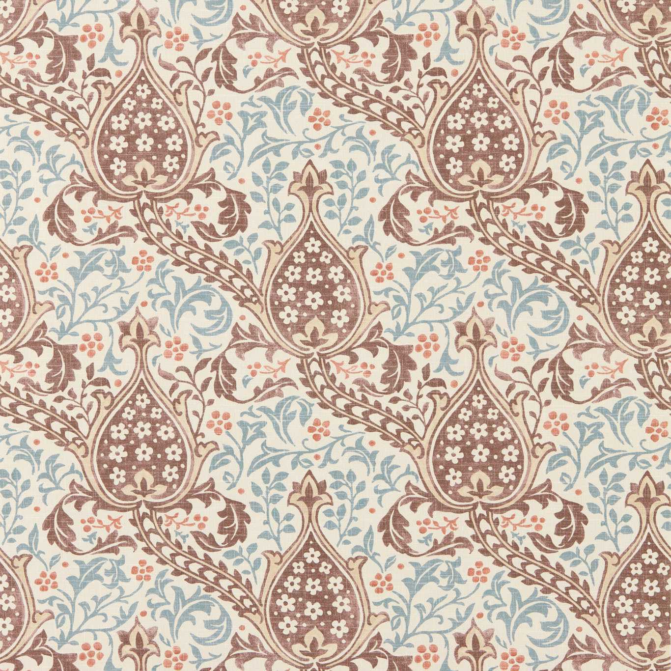 MORRIS & CO Persian Tulip Wallpaper Classic Floral Umber,Mineral Blue - MUNW217598