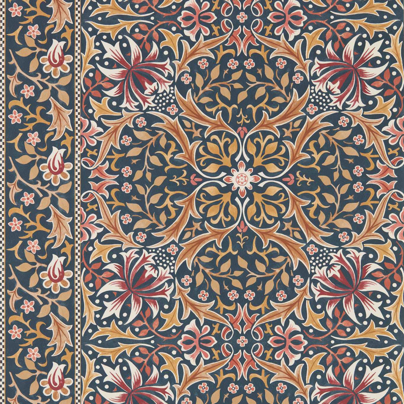 MORRIS & CO Walthamstow Wallpaper Classic Floral Indigo,Gold - MUNW217601