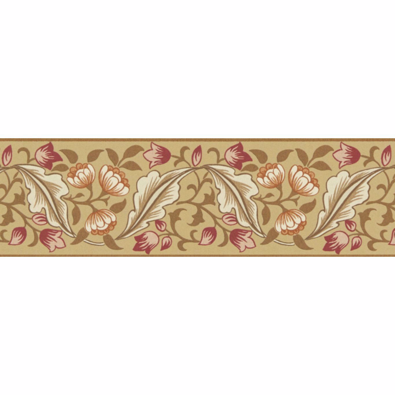 MORRIS & CO Bluebell & Peony Border Wallpaper Classic Floral Gold,Madder - MUNW217608