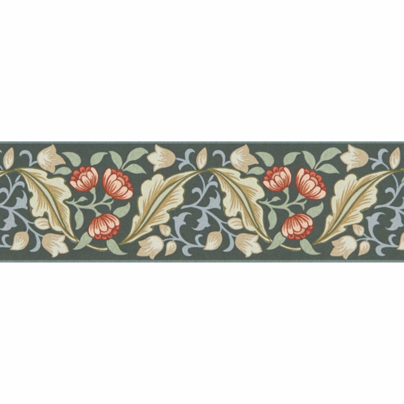 MORRIS & CO Bluebell & Peony Border Wallpaper Classic Floral Bayleaf,Manilla - MUNW217609