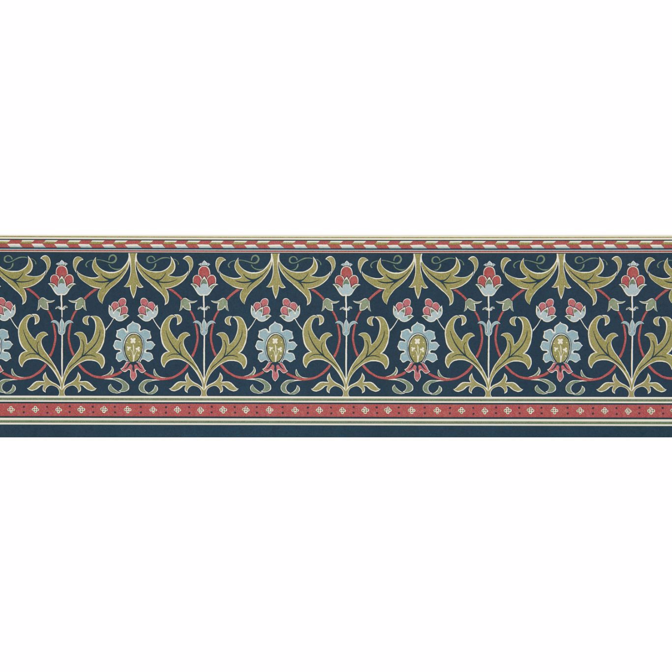 MORRIS & CO Ornamental Frieze Wallpaper Classic Floral Indigo,Thyme - MUNW217613