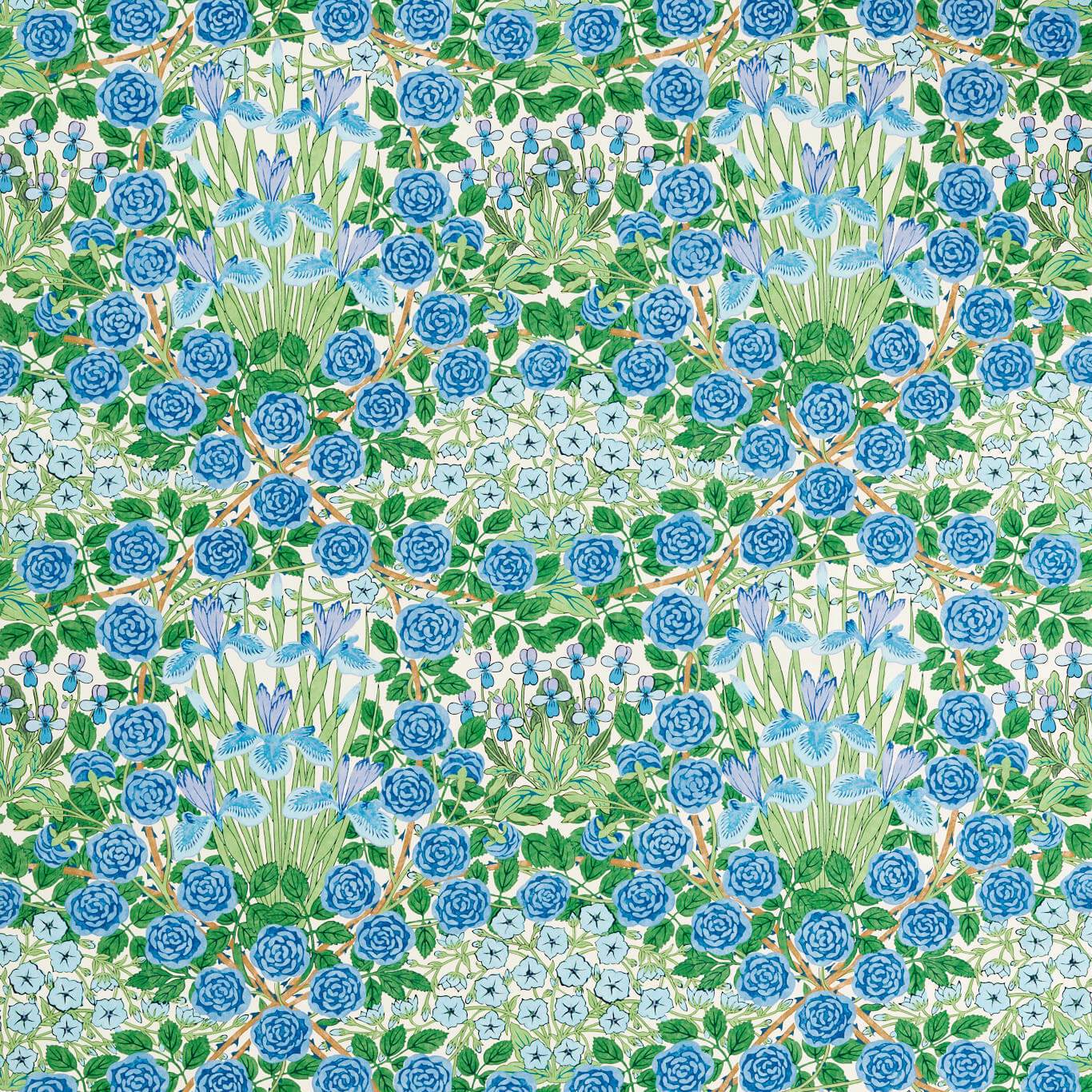 MORRIS & CO Campanula Fabric Contemporary, Floral Peacock,Opal - MVOF227224