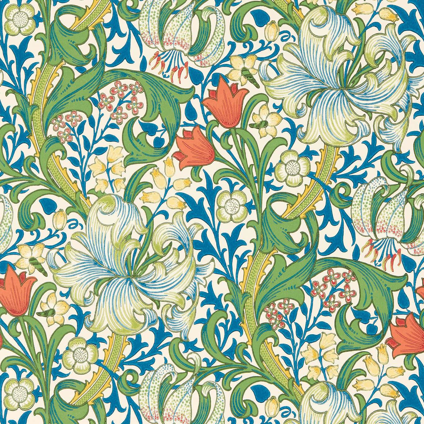 MORRIS & CO Golden Lily Wallpaper Contemporary, Floral Twister Surflex-Printed Wallpaper - MVOW217330