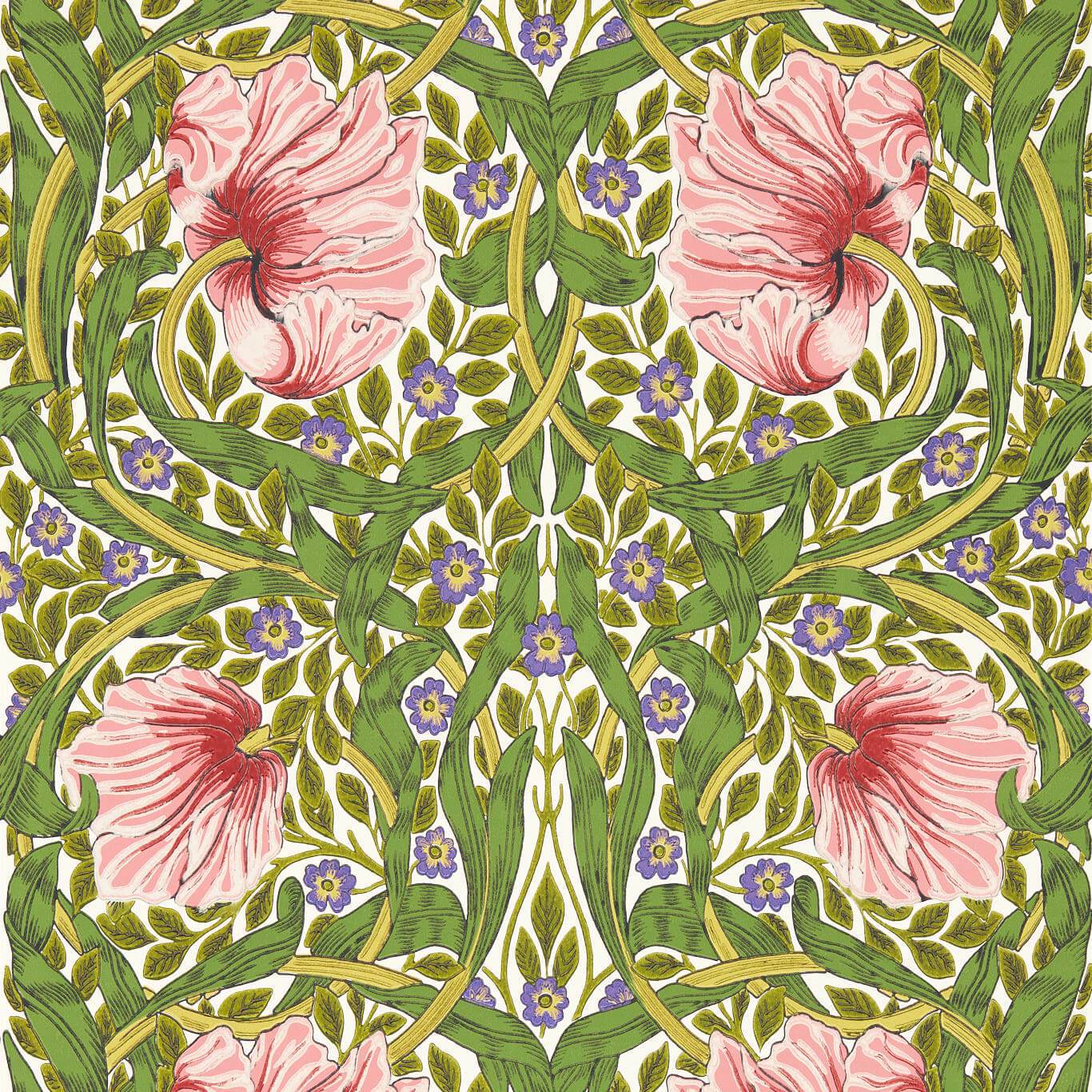 MORRIS & CO Pimpernel Wallpaper Contemporary, Floral Sap Green,Strawberry Surflex-Printed Wallpaper - MVOW217333