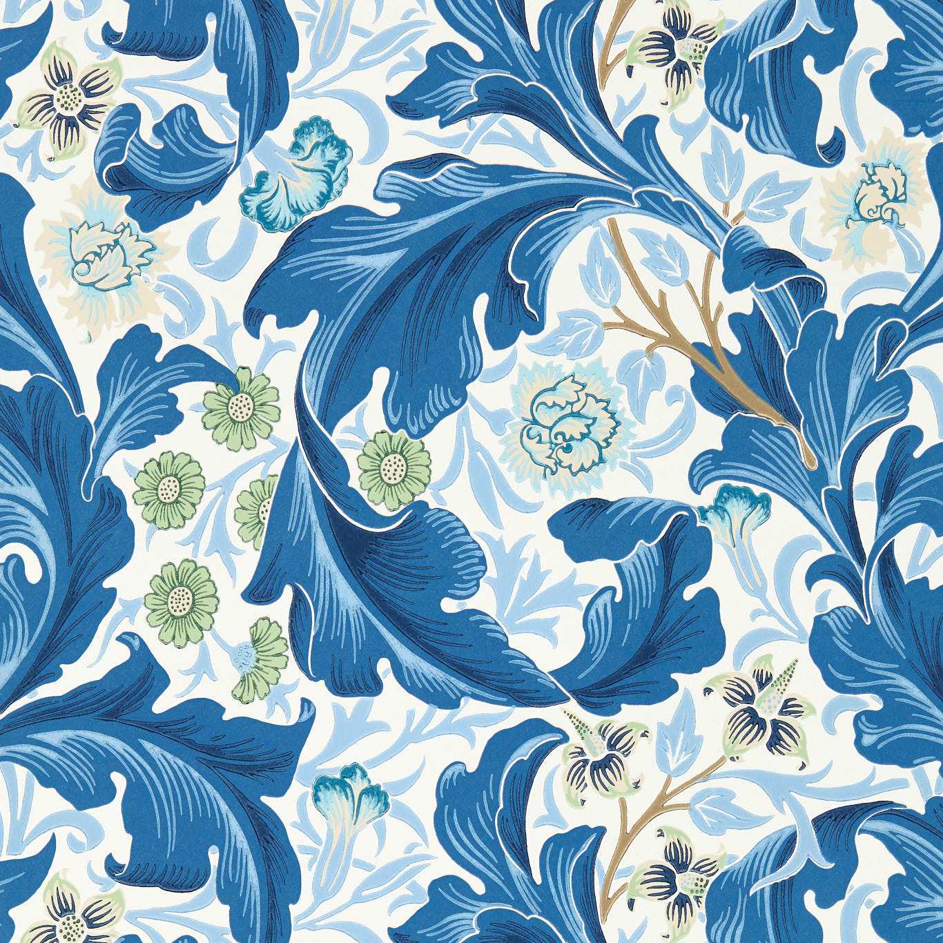 MORRIS & CO Leicester Wallpaper Leaves , Trees Paradise Blue Surflex-Printed Wallpaper - MVOW217335