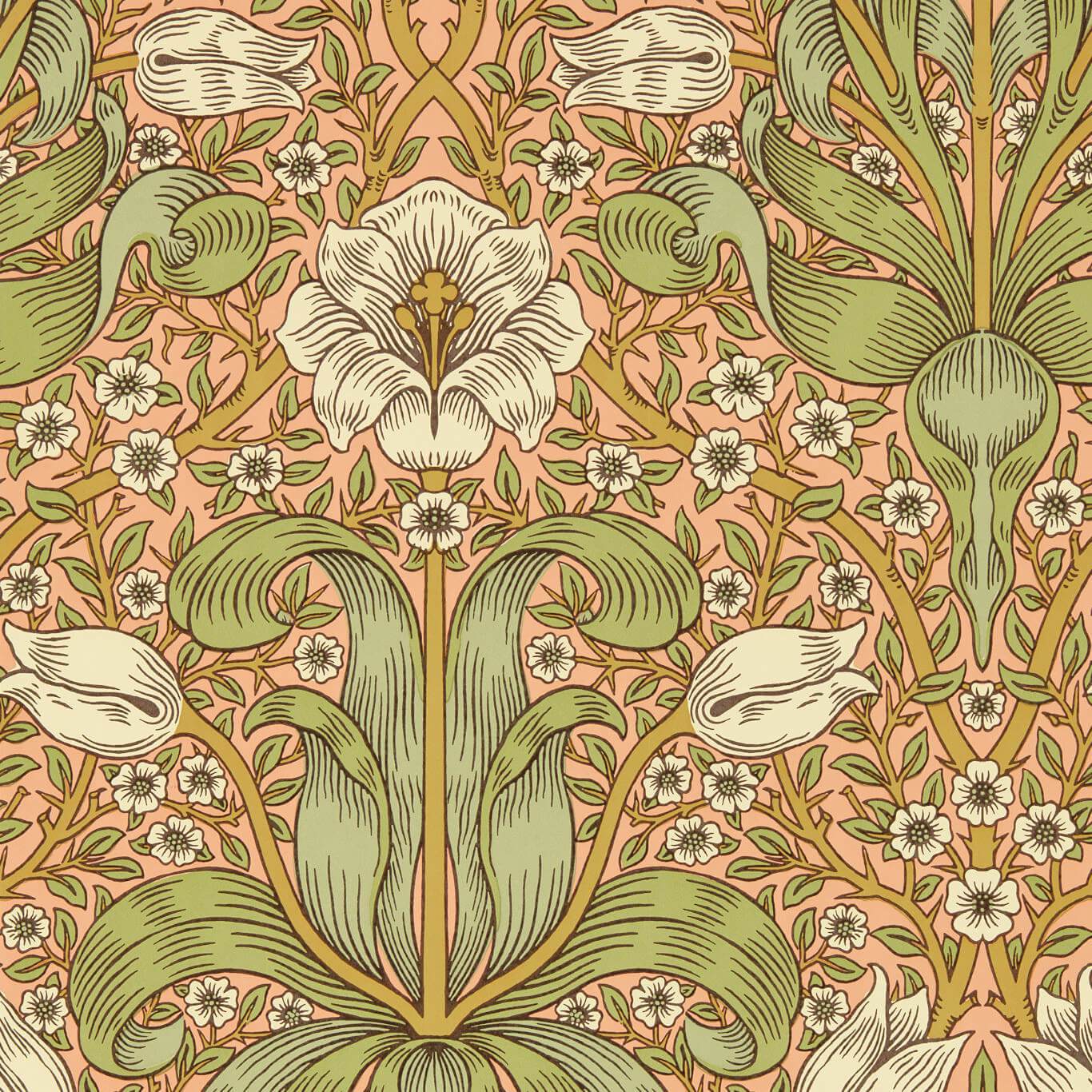 MORRIS & CO Spring Thicket Wallpaper Contemporary, Floral Fruit Punch Flexo-Printed Wallpaper - MVOW217336