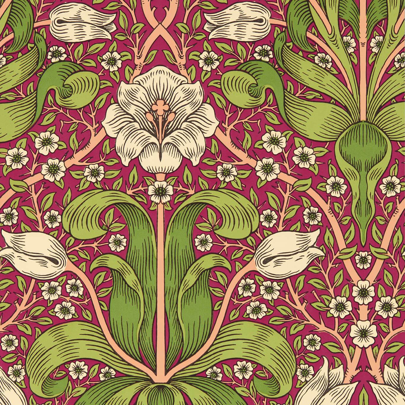 MORRIS & CO Spring Thicket Wallpaper Contemporary, Floral Maraschino Cherry Flexo-Printed Wallpaper - MVOW217337
