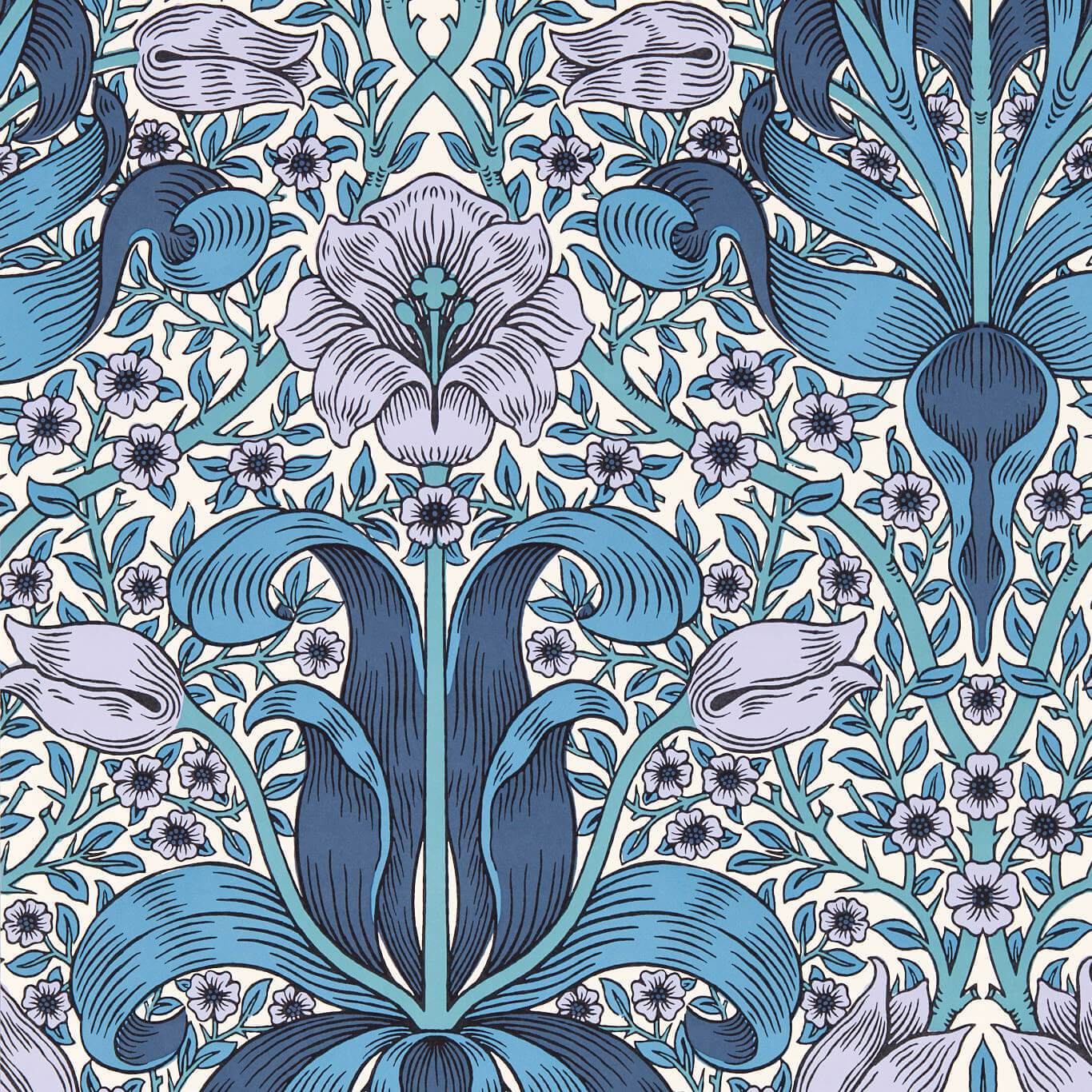 MORRIS & CO Spring Thicket Wallpaper Contemporary, Floral Indigo,Lilac Flexo-Printed Wallpaper - MVOW217338