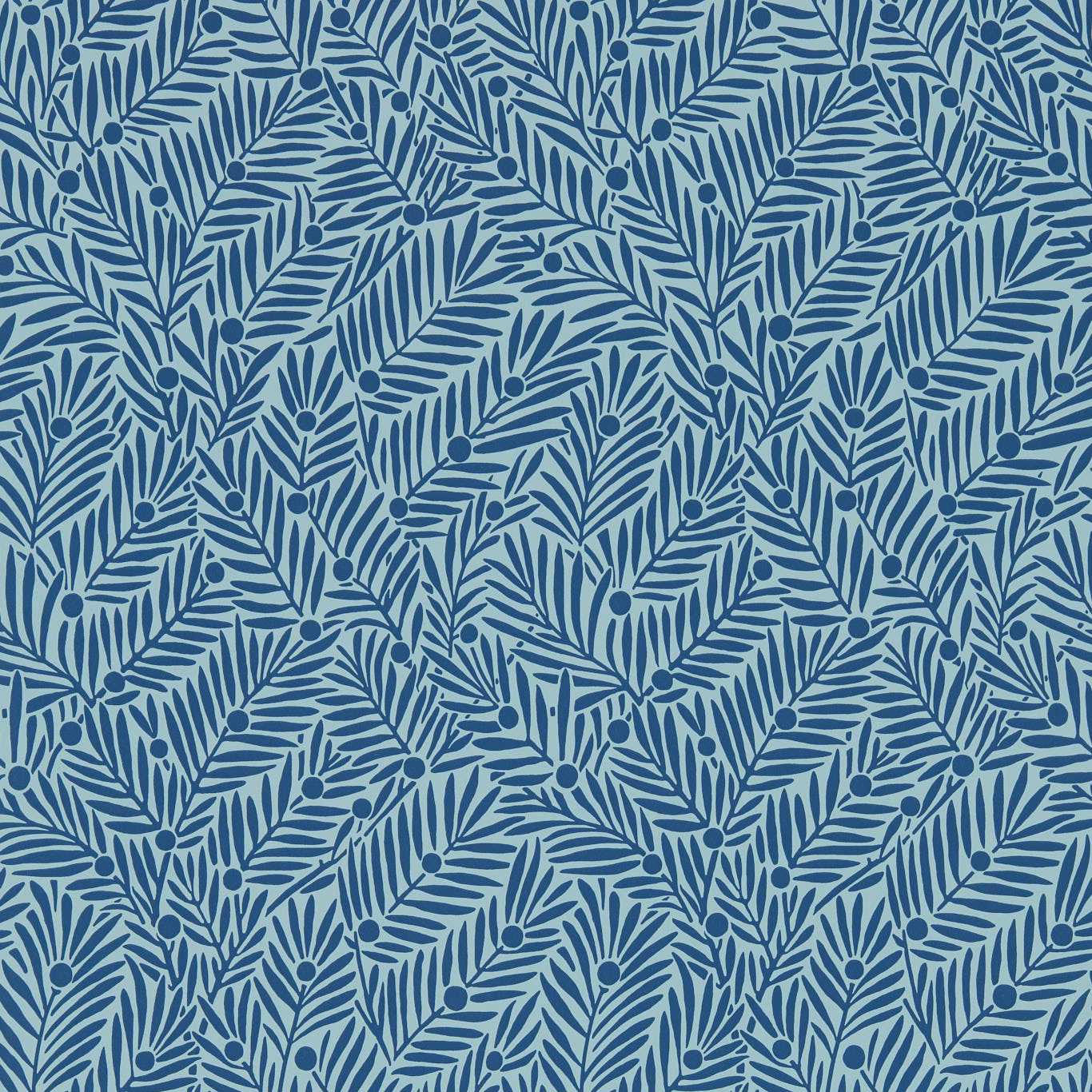 MORRIS & CO Yew & Aril Wallpaper Leaves , Trees Indigo Surflex-Printed Wallpaper - MVOW217349