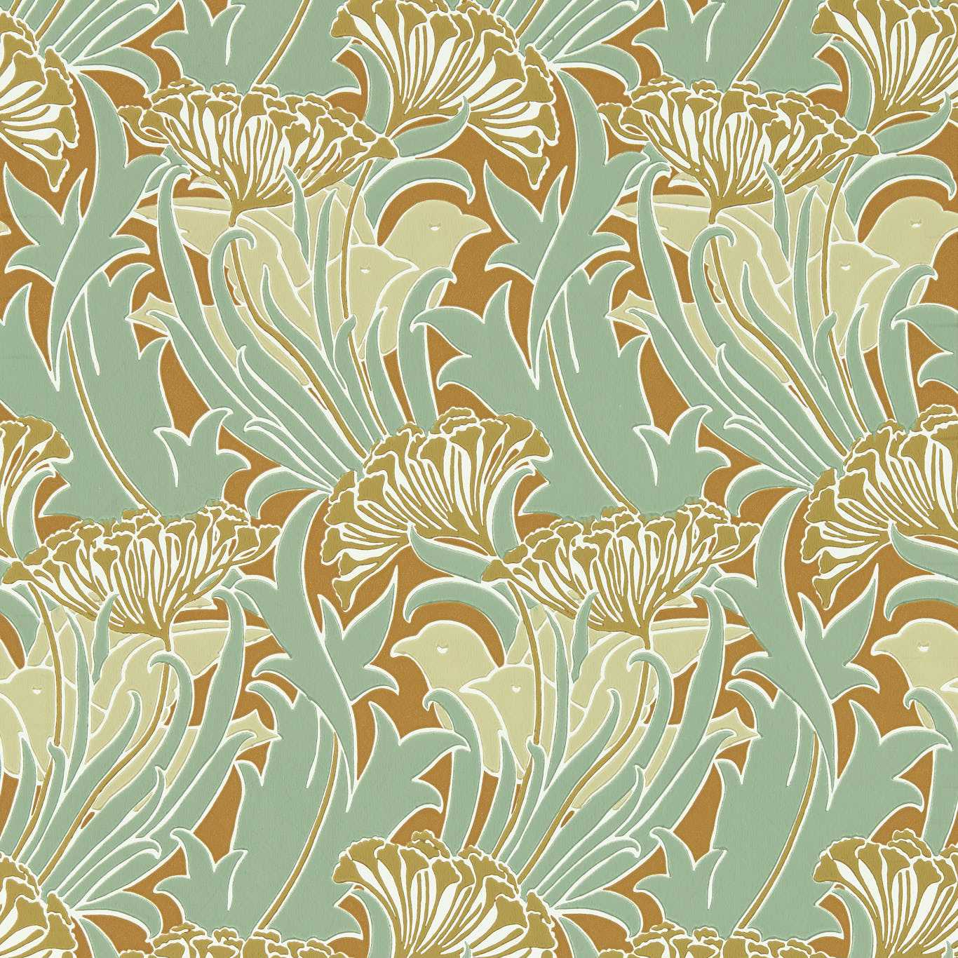 MORRIS & CO Laceflower Wallpaper Contemporary, Floral Tobacco,Pistachio Surflex-Printed Wallpaper - MVOW217354
