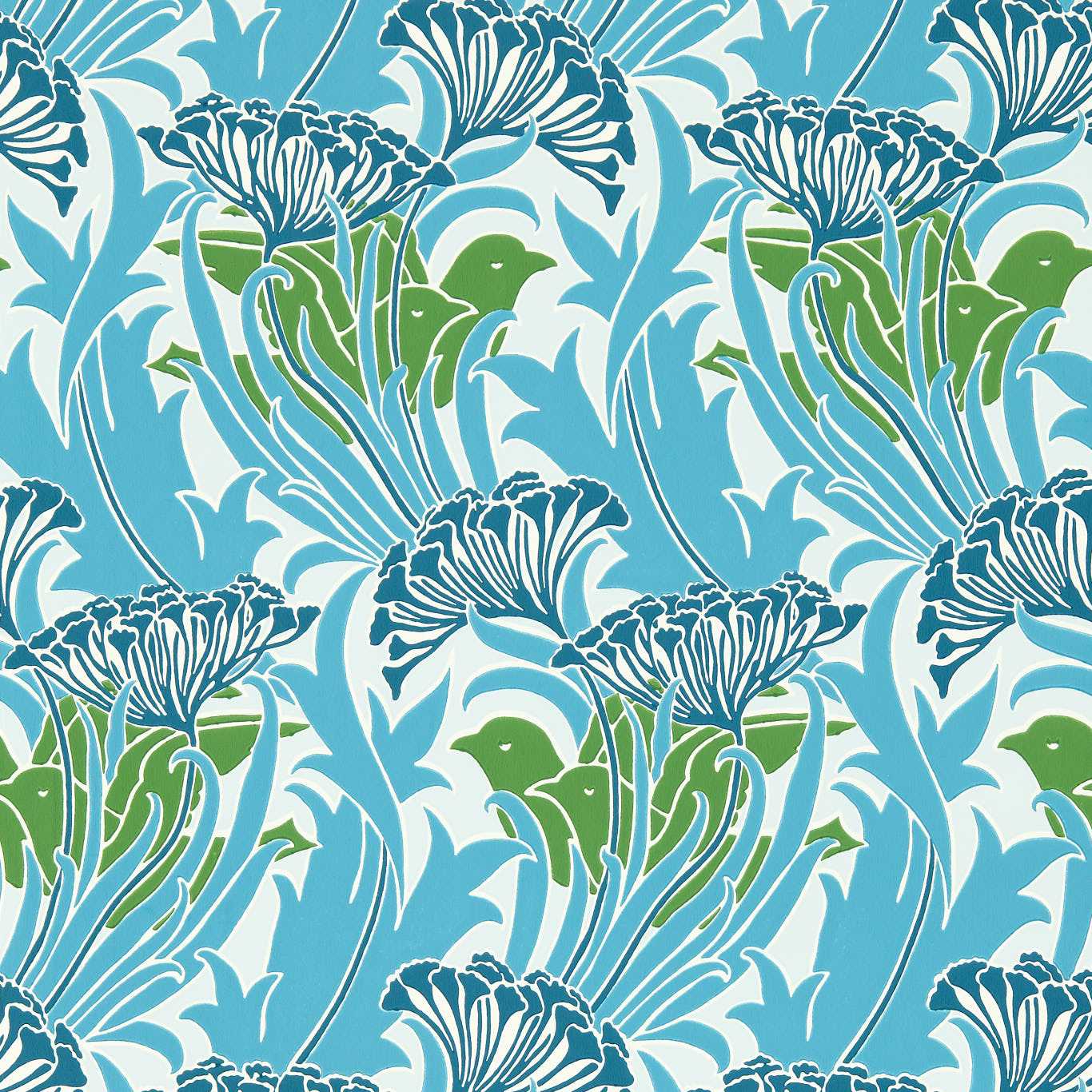 MORRIS & CO Laceflower Wallpaper Contemporary, Floral Garden Green,Lagoon Surflex-Printed Wallpaper - MVOW217355