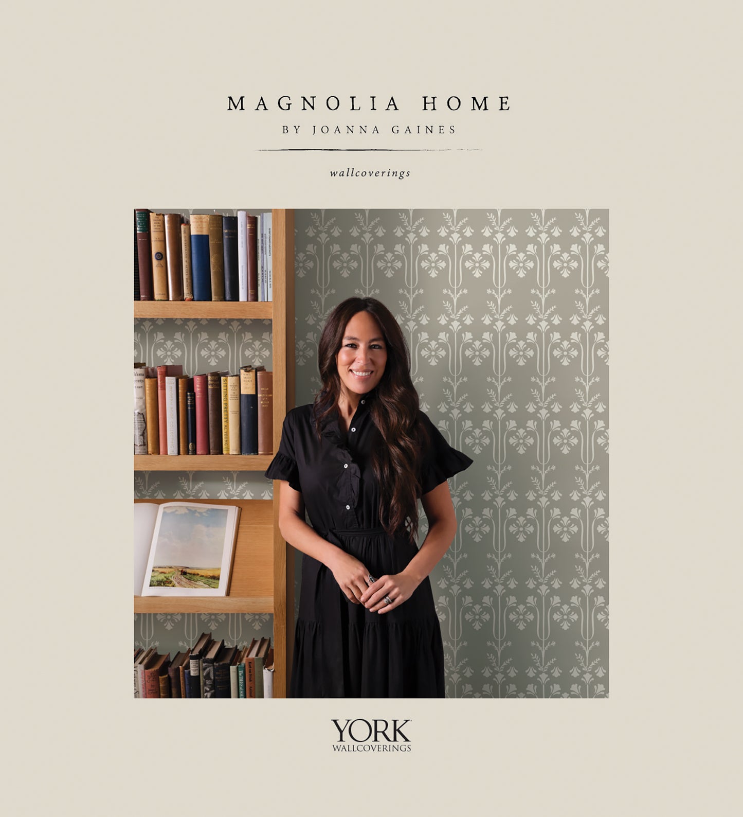 York Wallcoverings Magnolia Home 4 Windsor Grey Wallpaper Traditional Small Prints Greys - MF4783