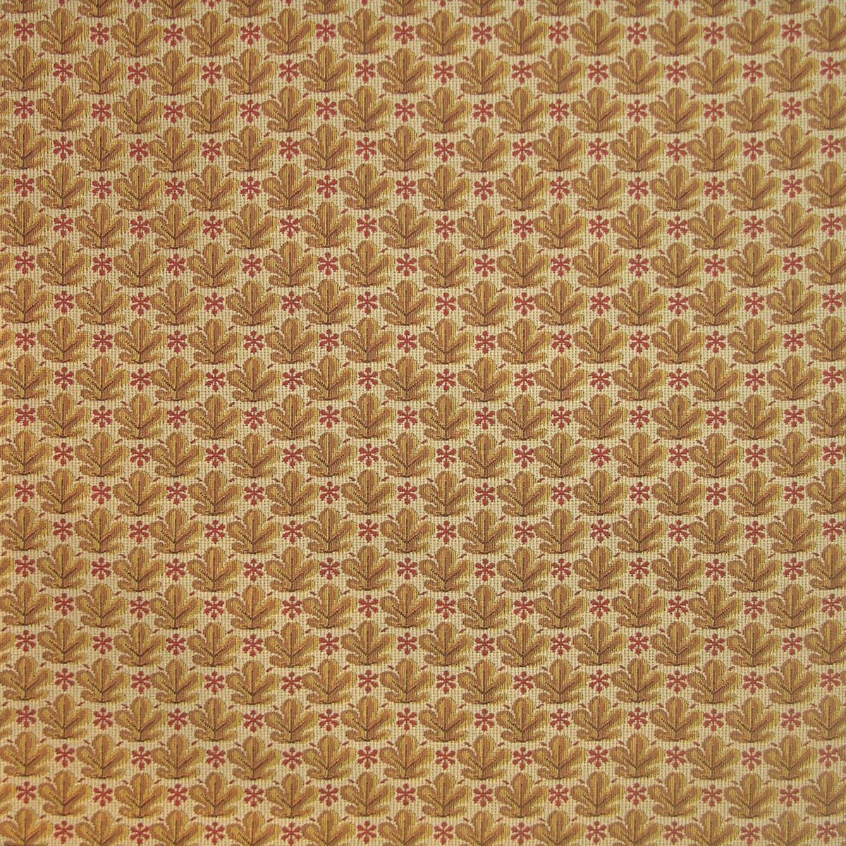 Red oak leaf tapestry fabric with a damask-style pattern.