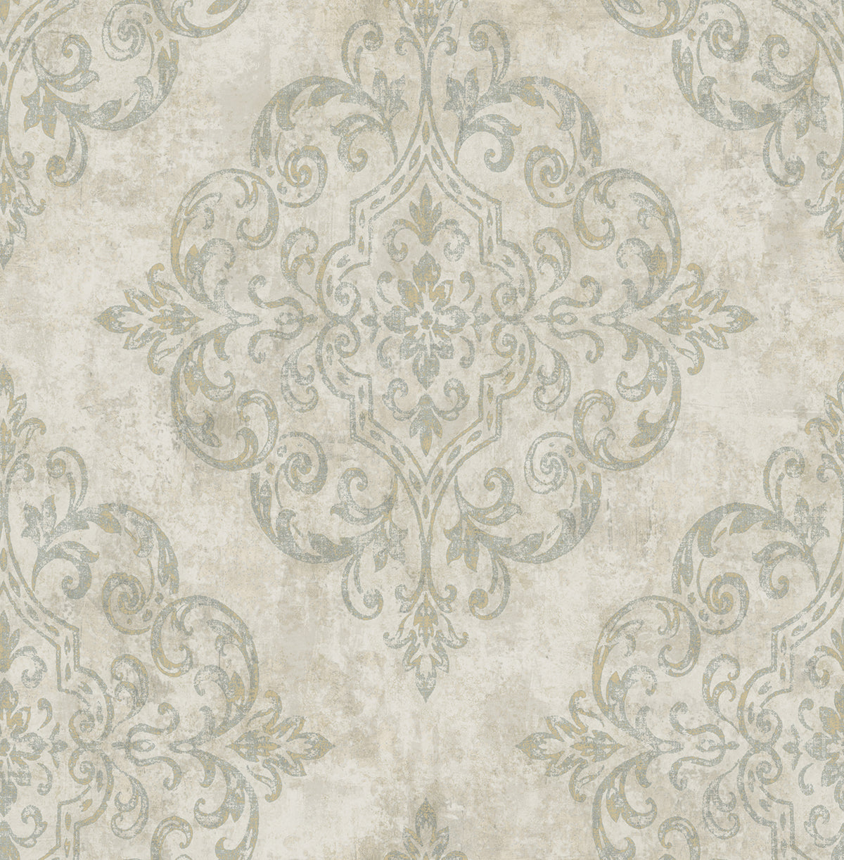 Seabrook Designs Atelier Damask Mid Century Gray, Metallic Gold, , Taupe - NE50304