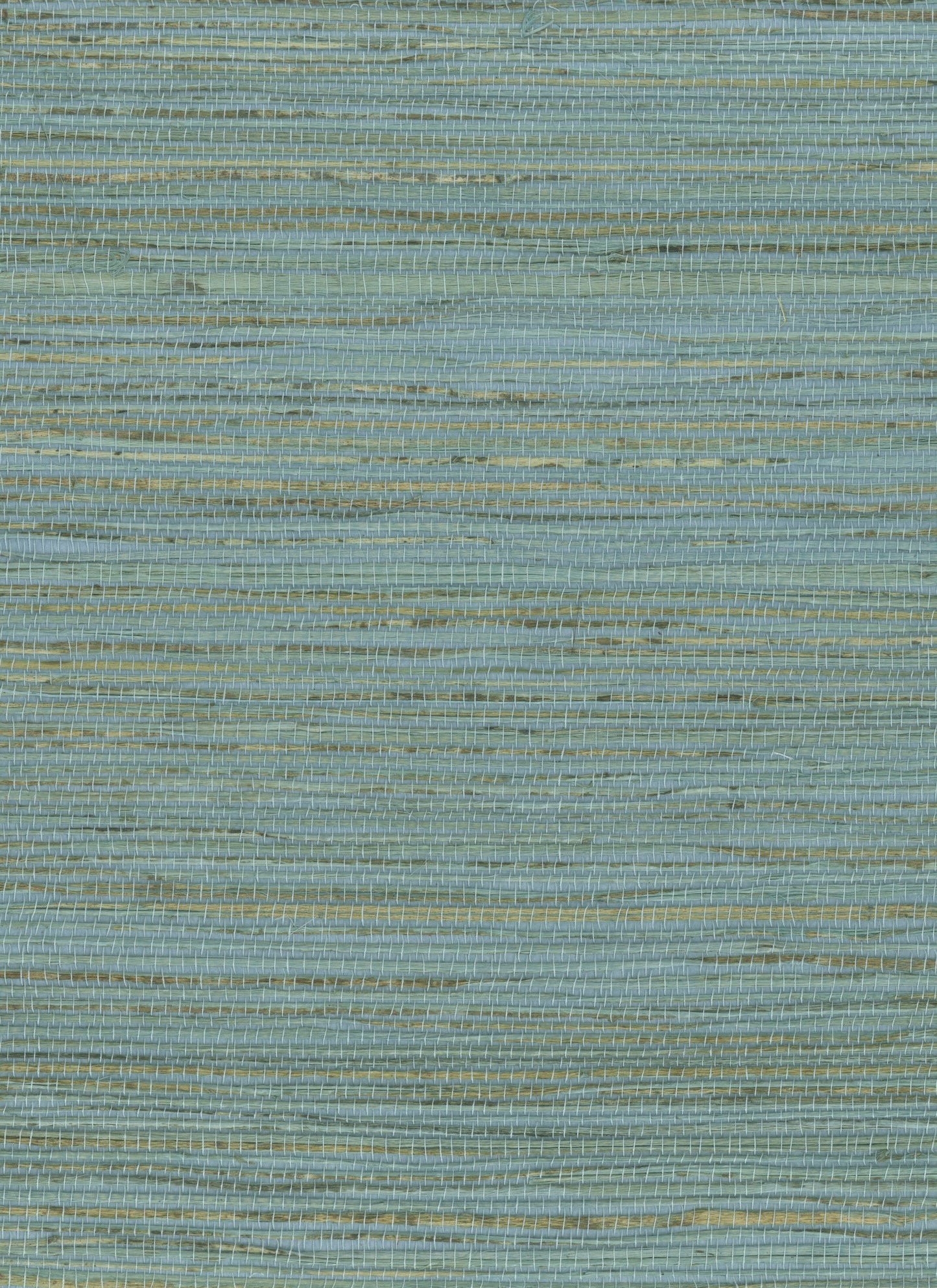 Woven fabric swatch in blue-green with thin gold and beige horizontal stripes
