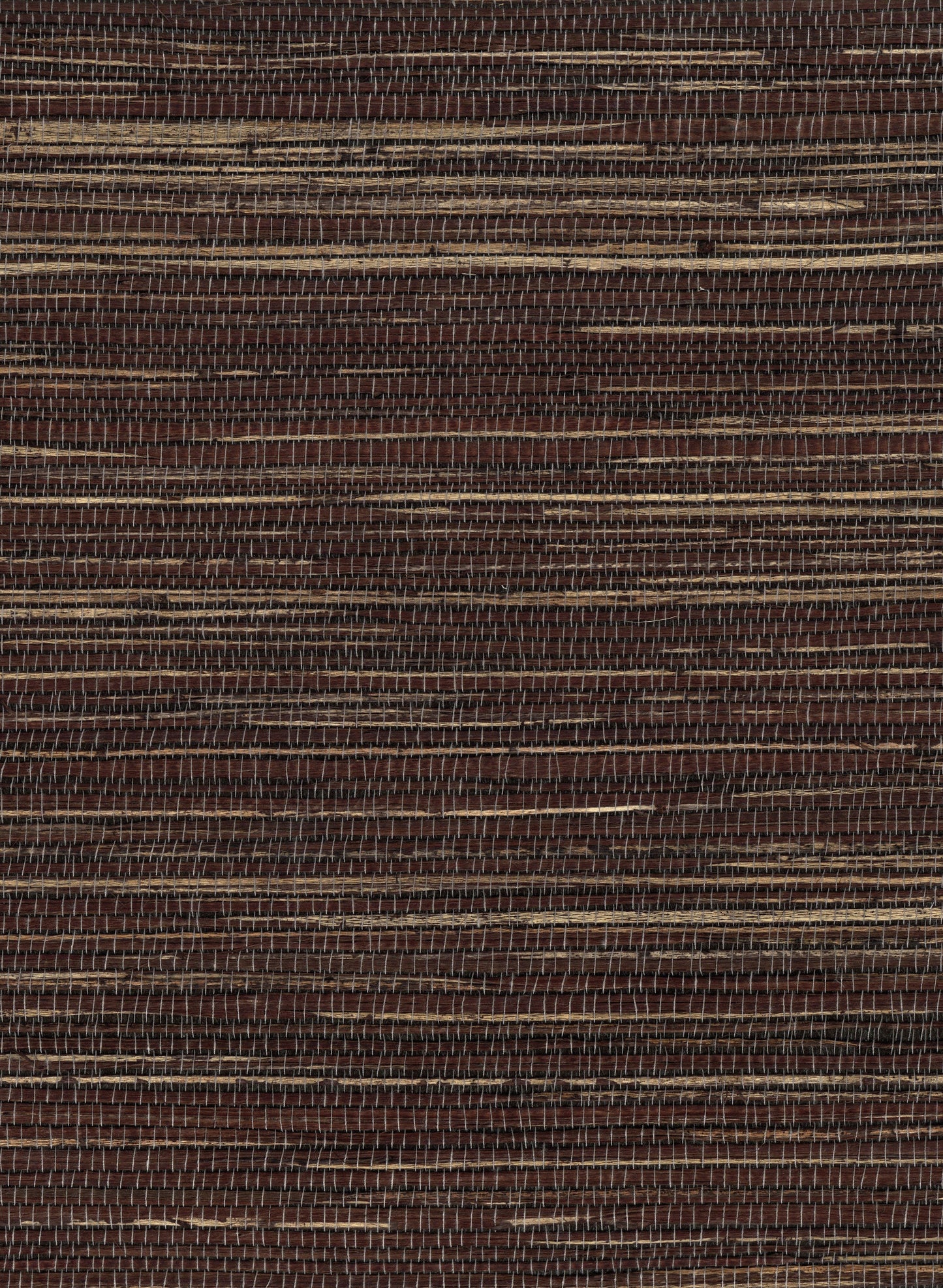 Dark brown woven textile with light beige horizontal stripes; rustic ribbed texture, suitable as a rug or mat.