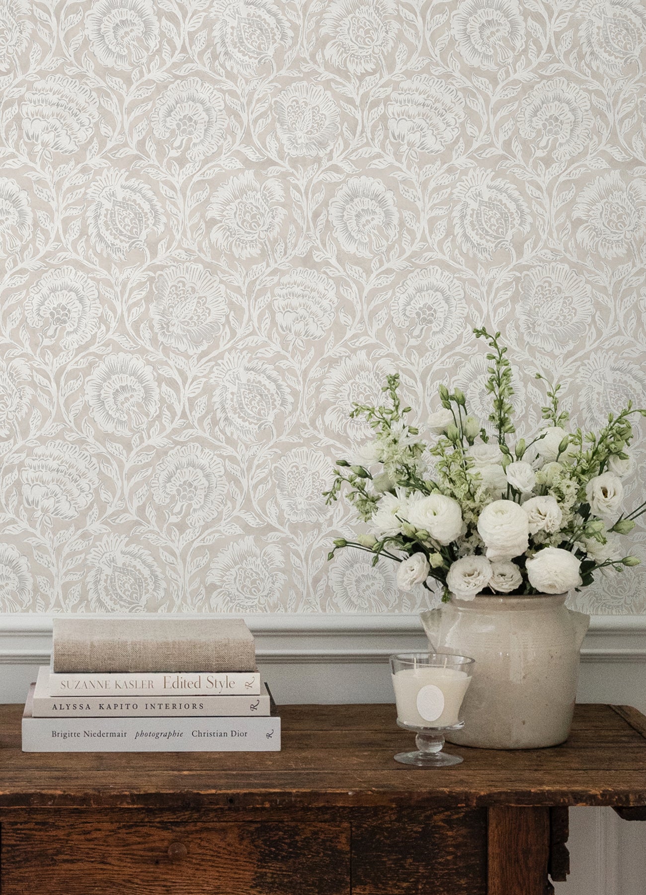 York Wallcoverings NuWallpaper Aliviya Wheat Peel and Stick Wallpaper Botanical Transitional Wheat Current Peel & Stick - NNS6507